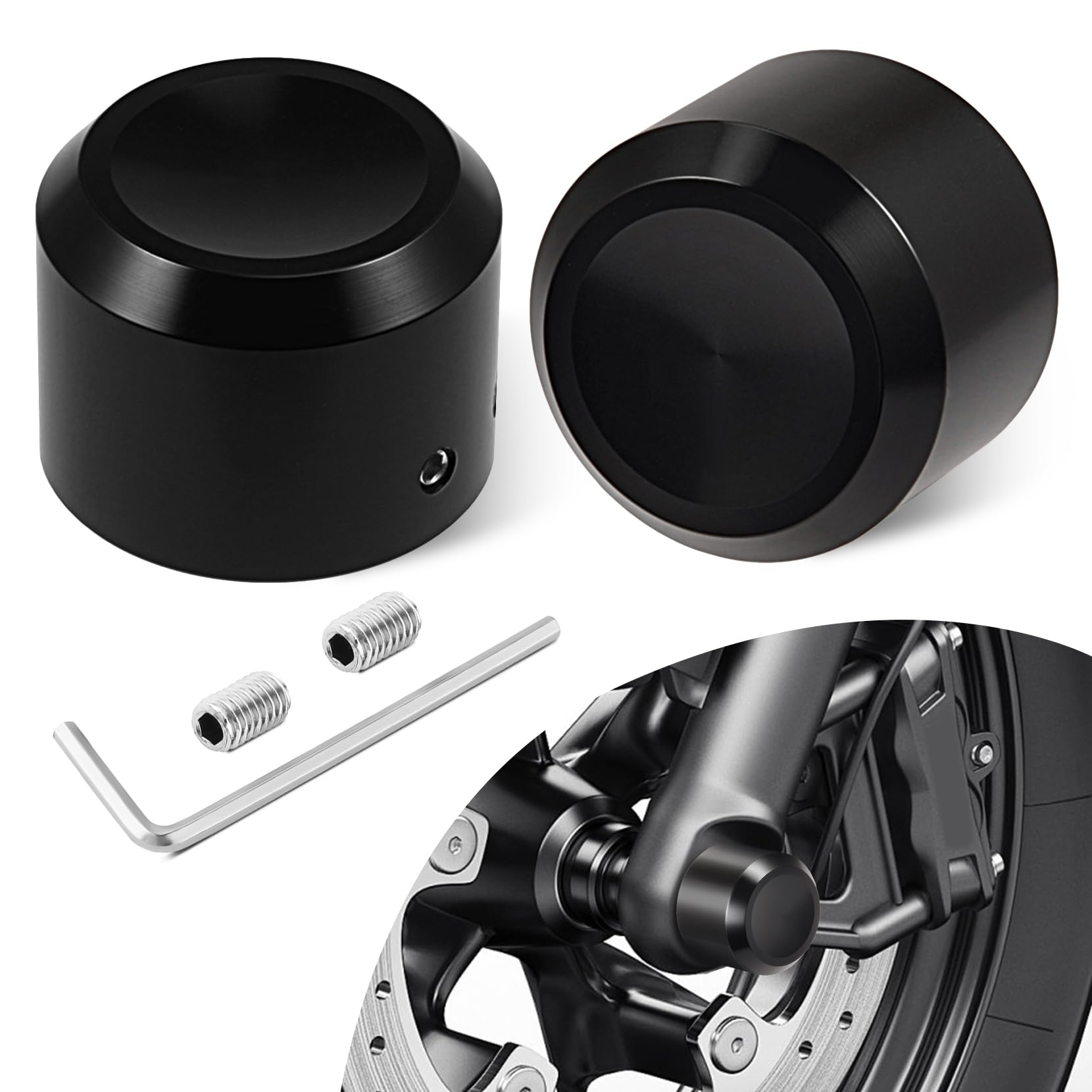 Pbymt Black Front Axle Nut Cover Caps Cnc Compatible For Harley Softail Dyna Touring Road King Electra Street Glide Iron 883 Xl 2002-2023