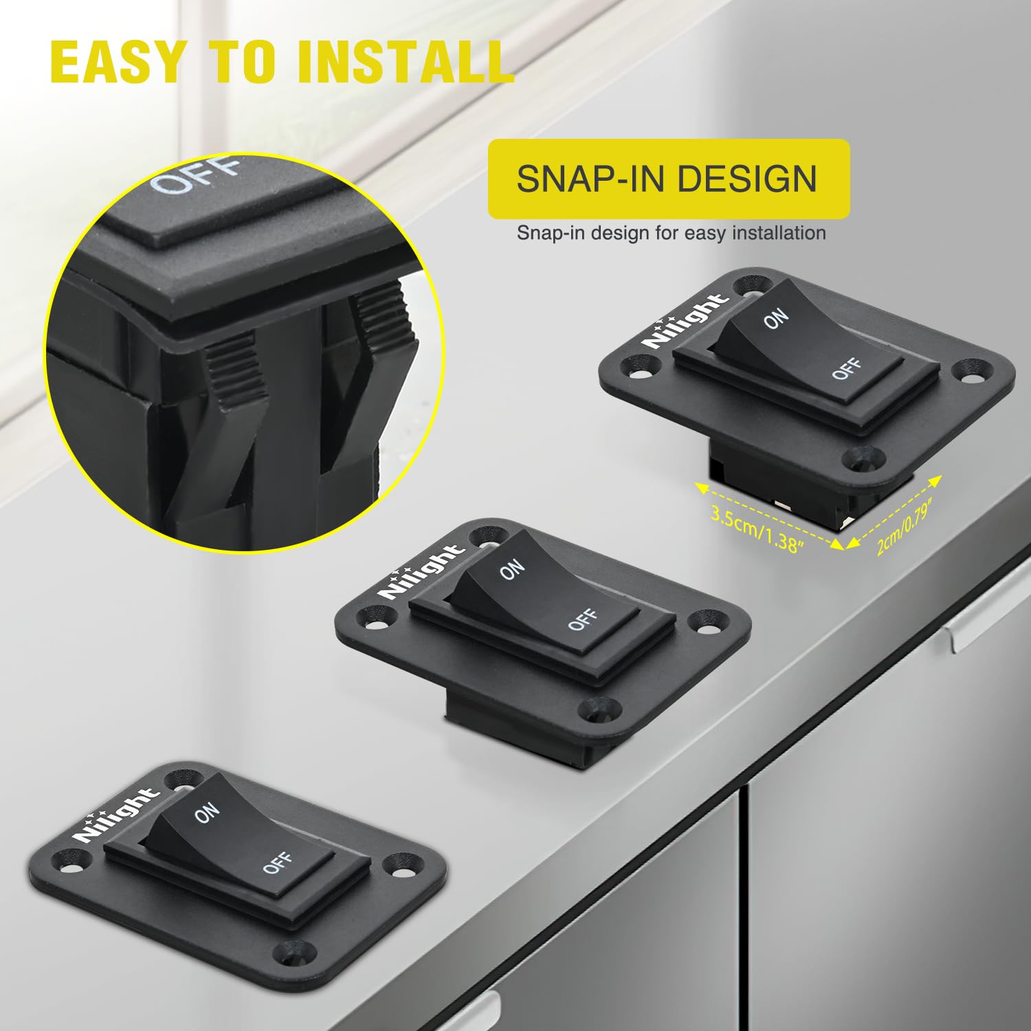 Nilight On-Off Switch Panel 4 Pin Dpst Toggle Switches Panel 12V 20A Black Anodized Aluminium Switch Shell Bracket With Screws T