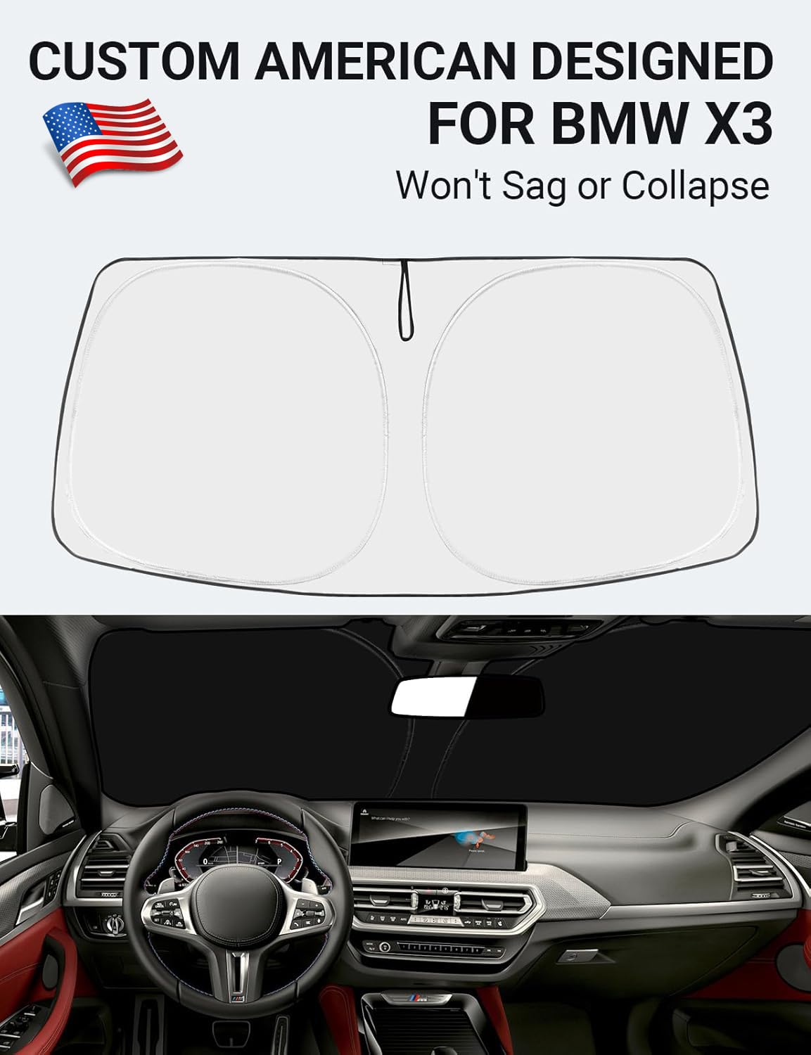 Proadsy 2025 Upgrade Windshield Sun Shade Custom Fit 2018-2024 2025 Bmw X3 Base, Xdrive28I, Xdrive35I, M Sport Suv 4-Layer Folda