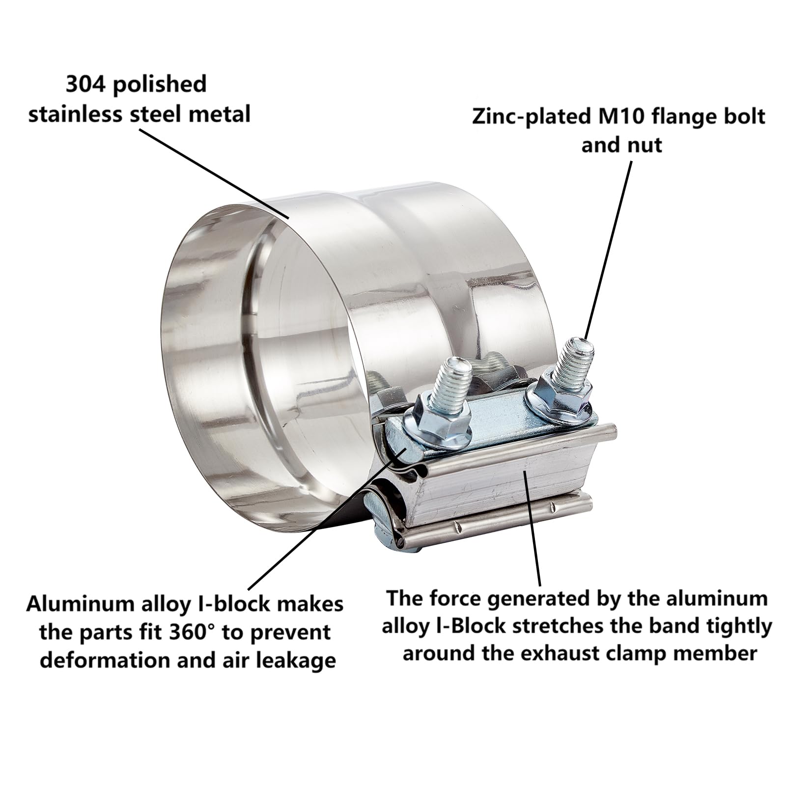 Floshine 3 In Lap Joint Band Clamps,Exhaust Muffler Clamp 4 Pcs,Exhaust Pipe Clamps Preformed Stainless Steel