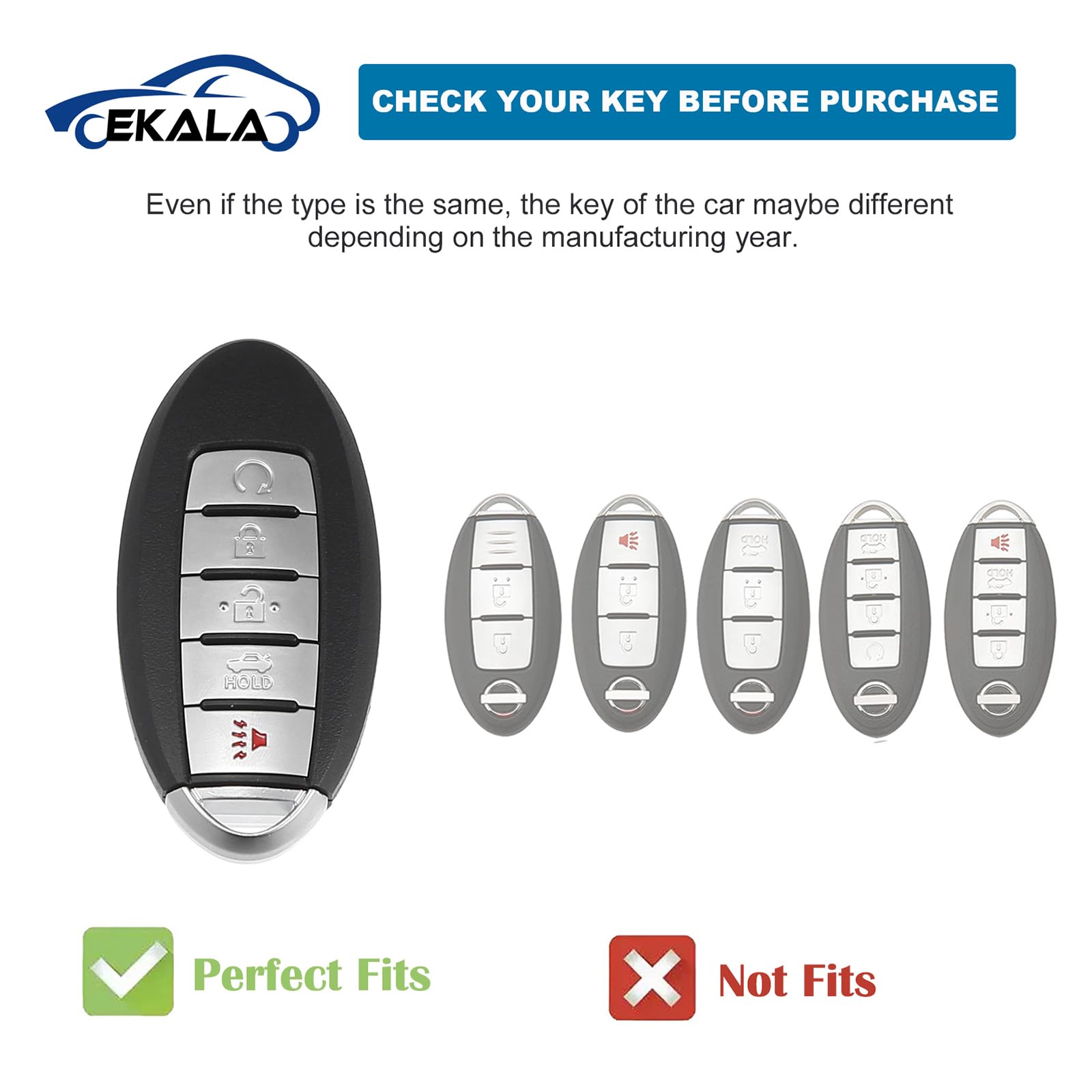 EKALA for Nissan Key Fob Cover 5 Buttons Soft TPU Full Covers Protection Key Case Shell with Leather Keychains Fit for Nissan Al