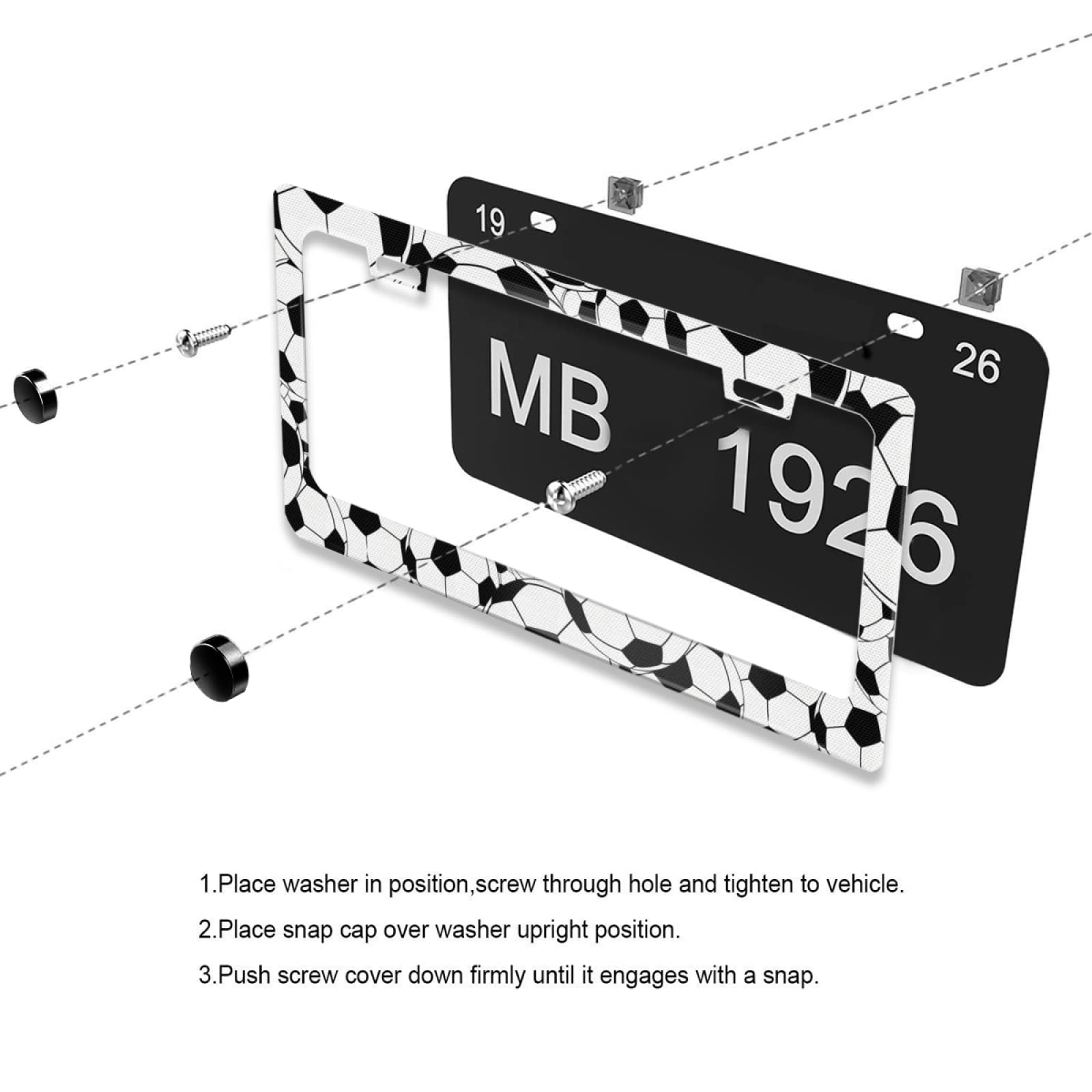Personalized License Plate Frame Stainless Steel Soccer Ball Collage Pattern Car License Plate Accessory Decorative 2 Holes And