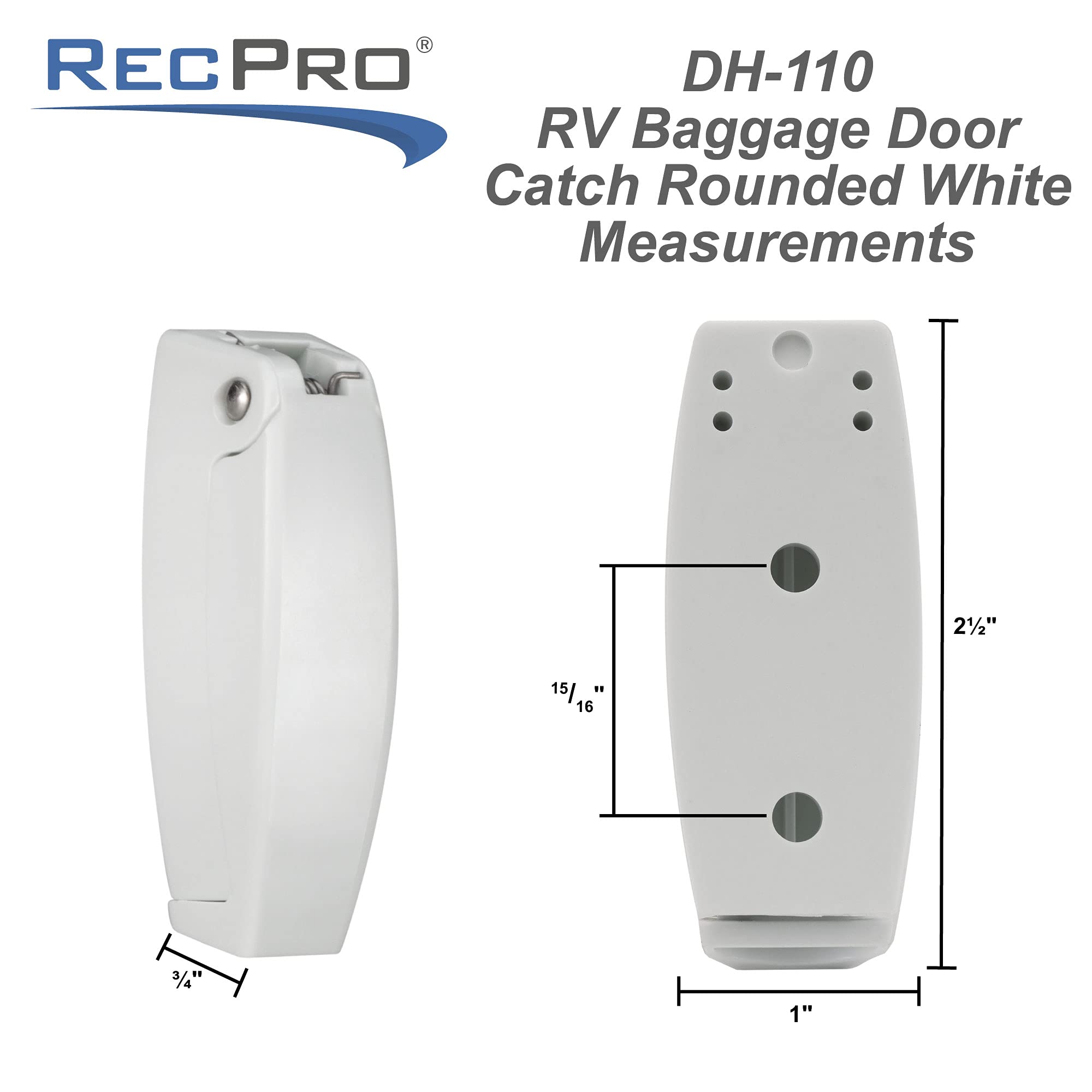 Recpro Rv White Rounded Baggage Door Catch Compartment Clips Latch | Camper Trailer Motor Home (5 Pack)