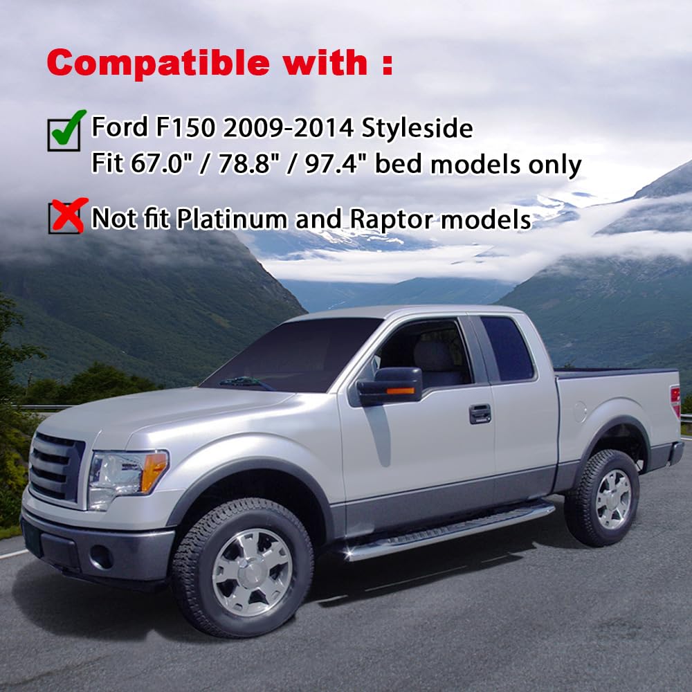 G-PLUS 4PCS Textured Fender Flares for Ford F150 2009-2014, Black, Fits 67"/78.8"/97.4" Styleside Beds, Wheel