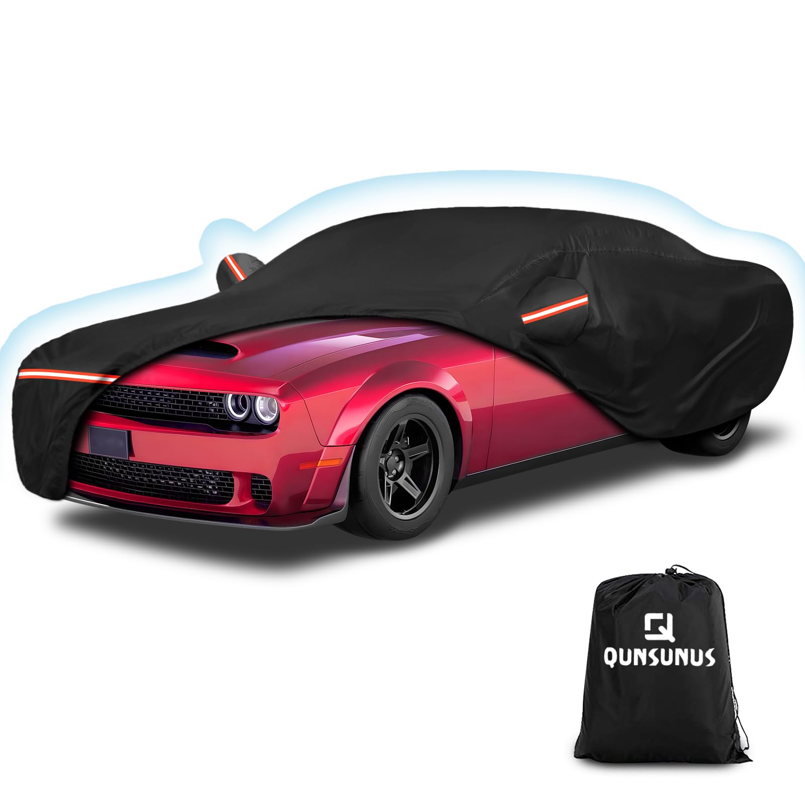 QUNSUNUS 6 Layer Car Cover for Dodge Challenger 2008-2023 Waterproof All Weather Windproof for Dodge Car Cover Hail Protection w
