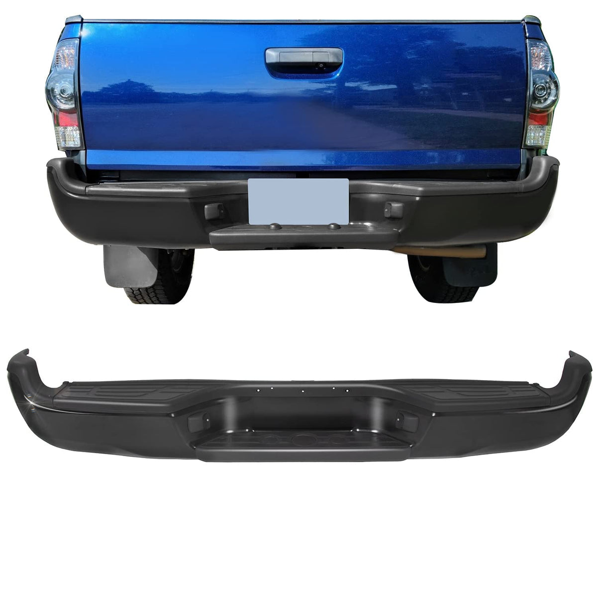 Ecotric Rear Step Bumper Steel Compatible With 2005-2015 Toyota Tacoma Replacement For To1103114 Fleetside Styleside Rear Bumper With Reinforcement Bar/License Light/Center Top Pad/End Bracket