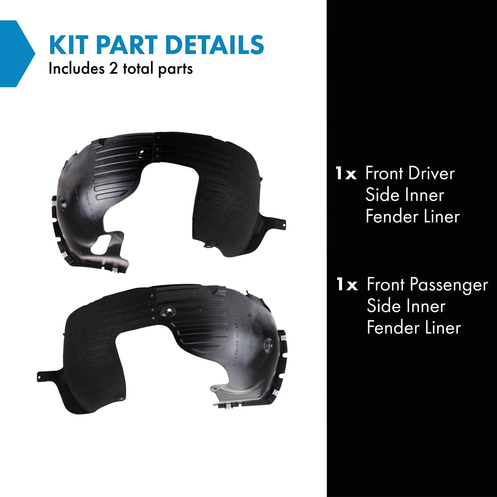 Trq Front Inner Fender Liner Set Compatible With 2018-2019 Hyundai Sonata Hy1248169 Hy1249169