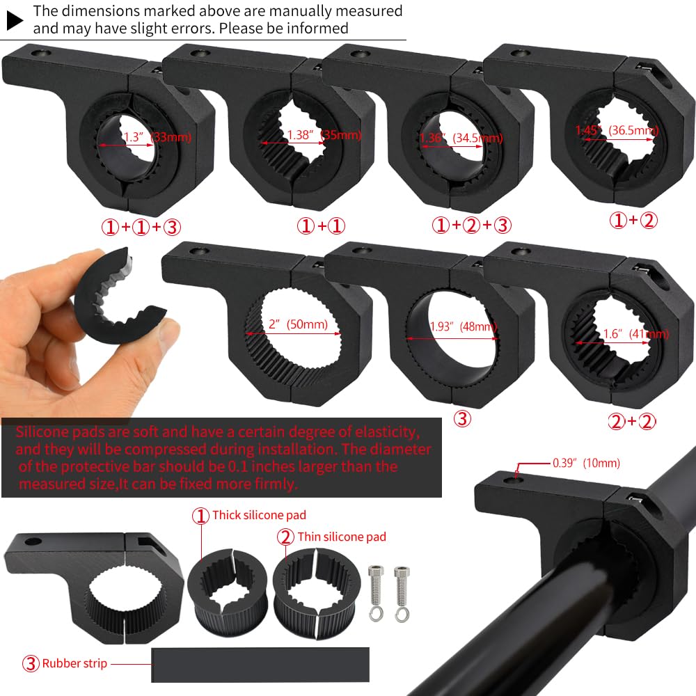 Horizontal Bull Bar Clamp Mounting Kit 2Pcs 1.37'' 1.5'' 2'' Led Lights Bar Bumper Lights Offroad Driving Lights Mounting Bracke