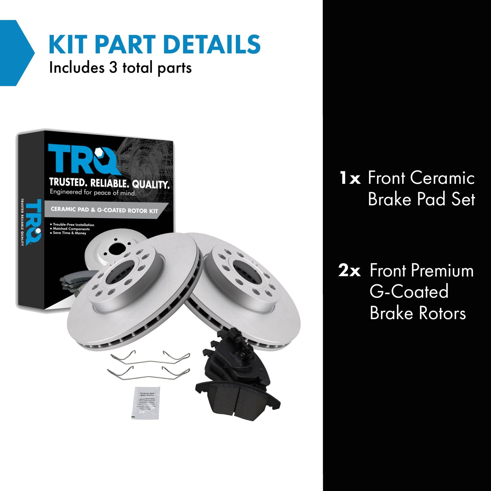 Trq Front Ceramic Brake Pad & 2 Coated Rotor Kit Compatible With A3 Vw Jetta Golf Rabbit