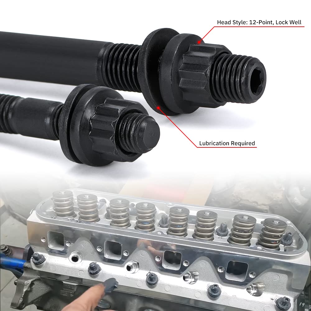 PQY 12-Point Cylinder Gasket Head Stud Bolts Nuts Kit Compatible with 04-19 Chevy LS1 LS3 5.3L 5.7L 6.0L Engines 234-4317