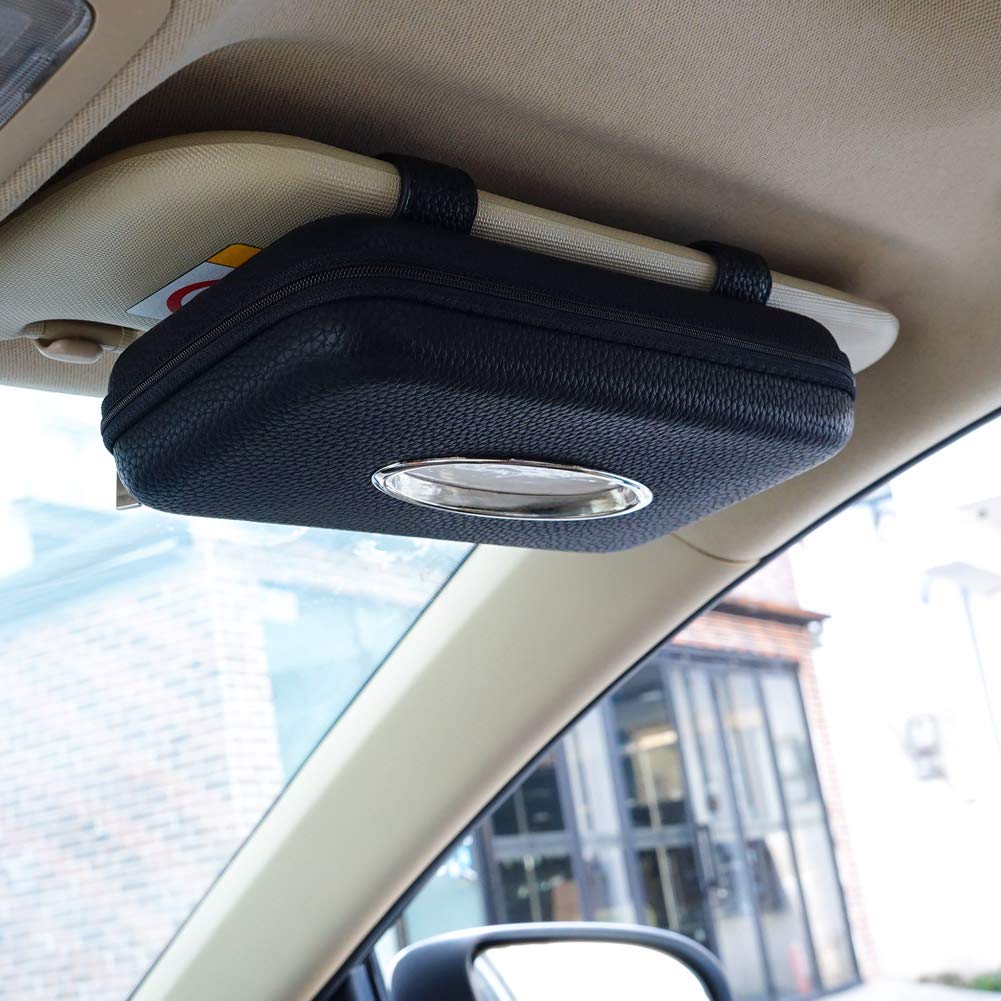 Cartisen Car Tissue Holder, Sun Visor Napkin Holder, Car Visor Tissue Holder, PU Leather Backseat Tissue Case Holder for Car,Veh