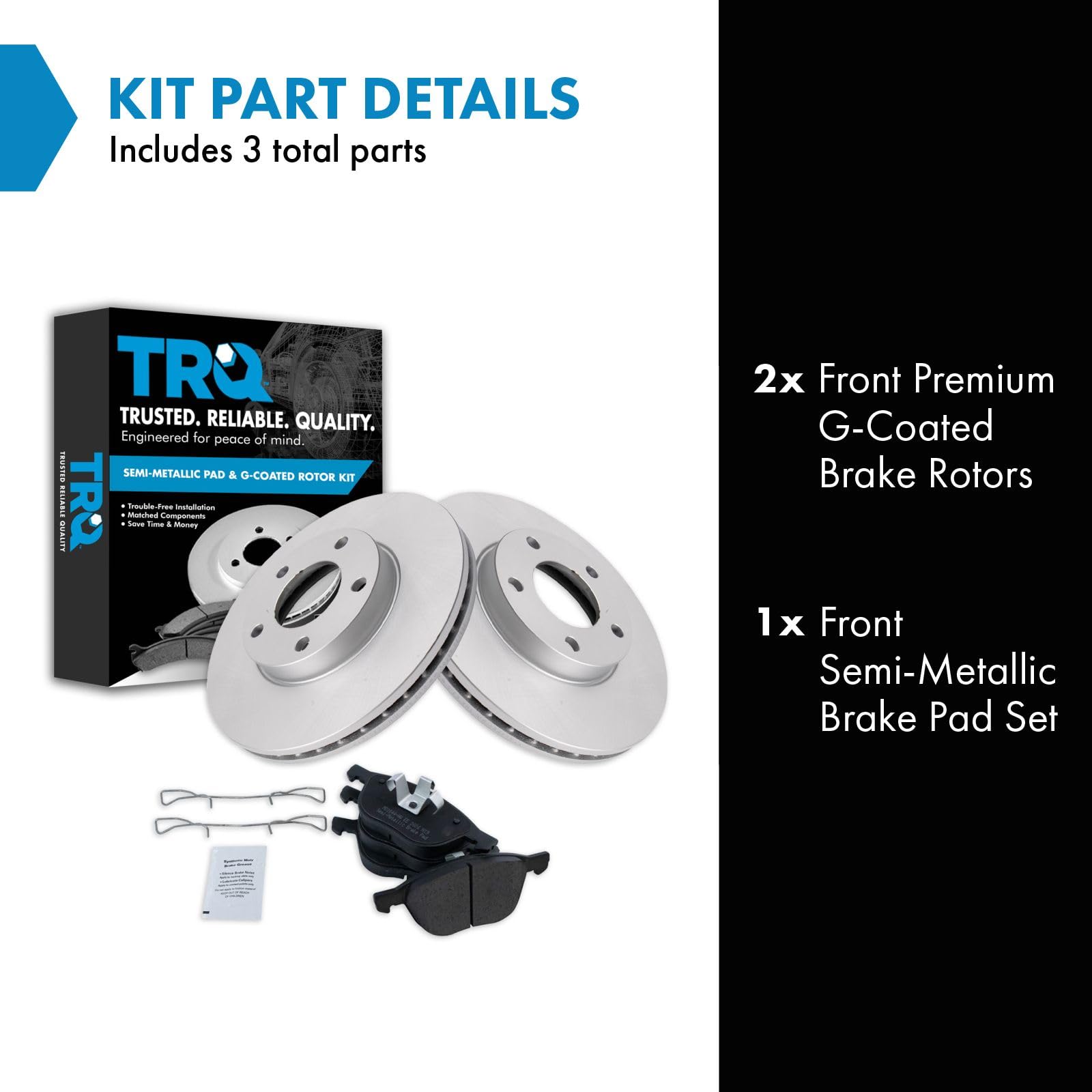 Trq Front Brake Pad & Rotor Kit Semi-Metallic Premium G-Coated Compatible With 2004-2013 Mazda 3