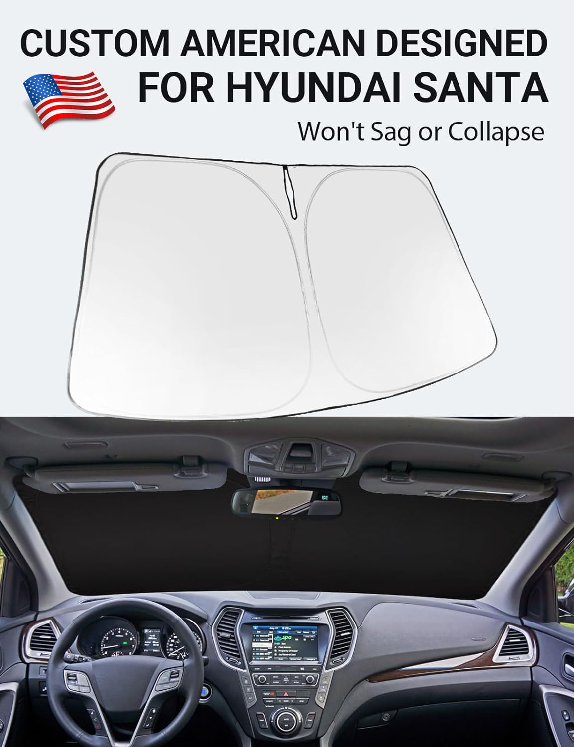 Proadsy 2025 Upgrade Windshield Sun Shade Custom Fit 2013-2018 Hyundai Santa Fe Foldable Front Sunshade Protector Sun Visor Bloc