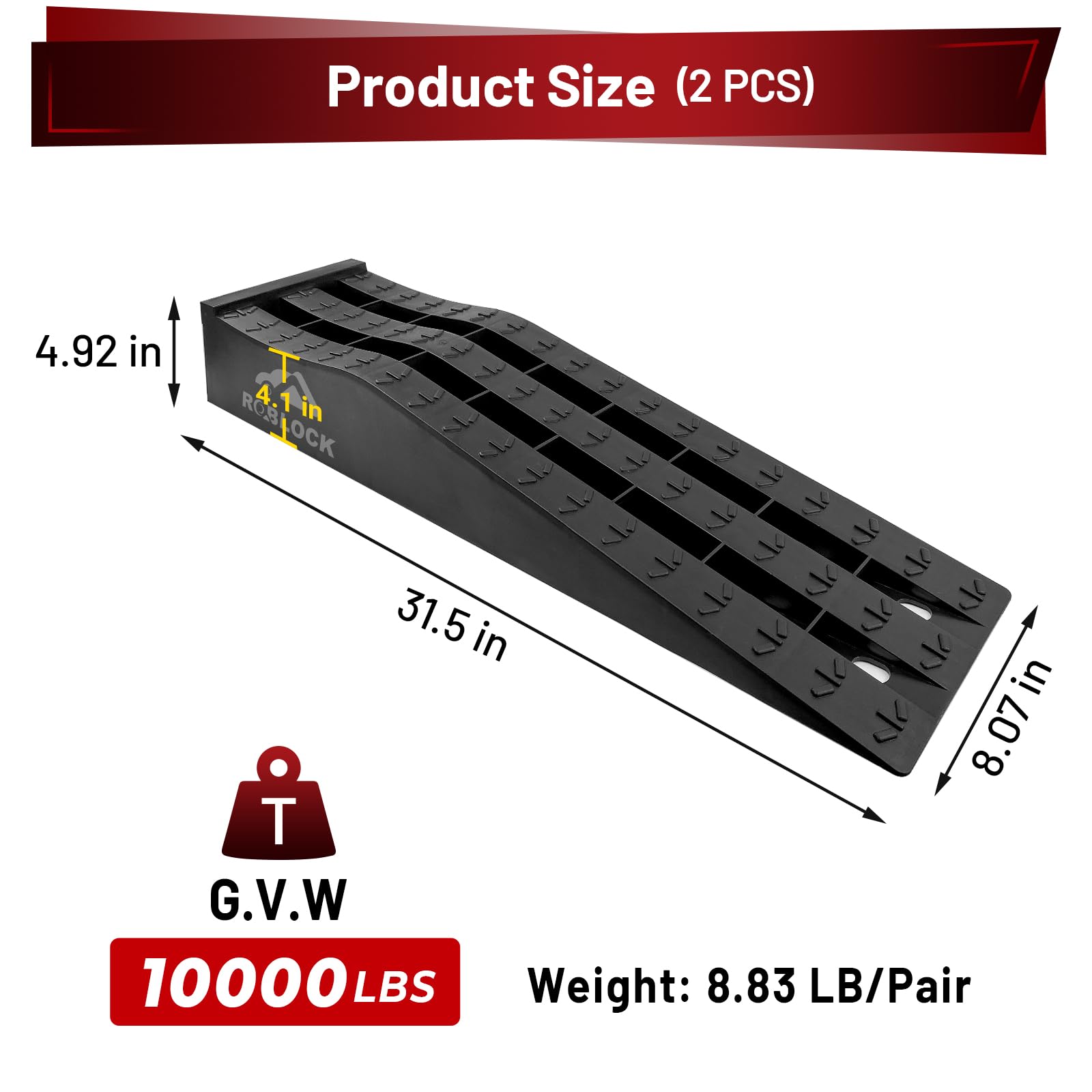 Roblock Heavy Duty Car Ramps For Oil Changes And Jack Support, Portable Low Profile Car Ramps For High Lift, Vehicle Ramps For G