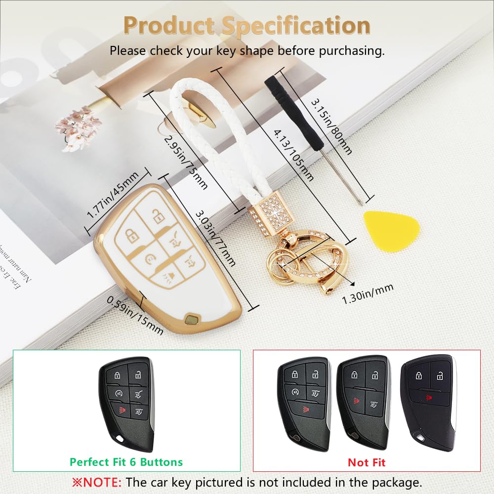 Pifoog Key Fob Cover For Chevy Chevrolet Gmc Yukon Tahoe Suburban 1500 2021-2023 Accessories 6 Buttons Car Key Case Shell Keycha