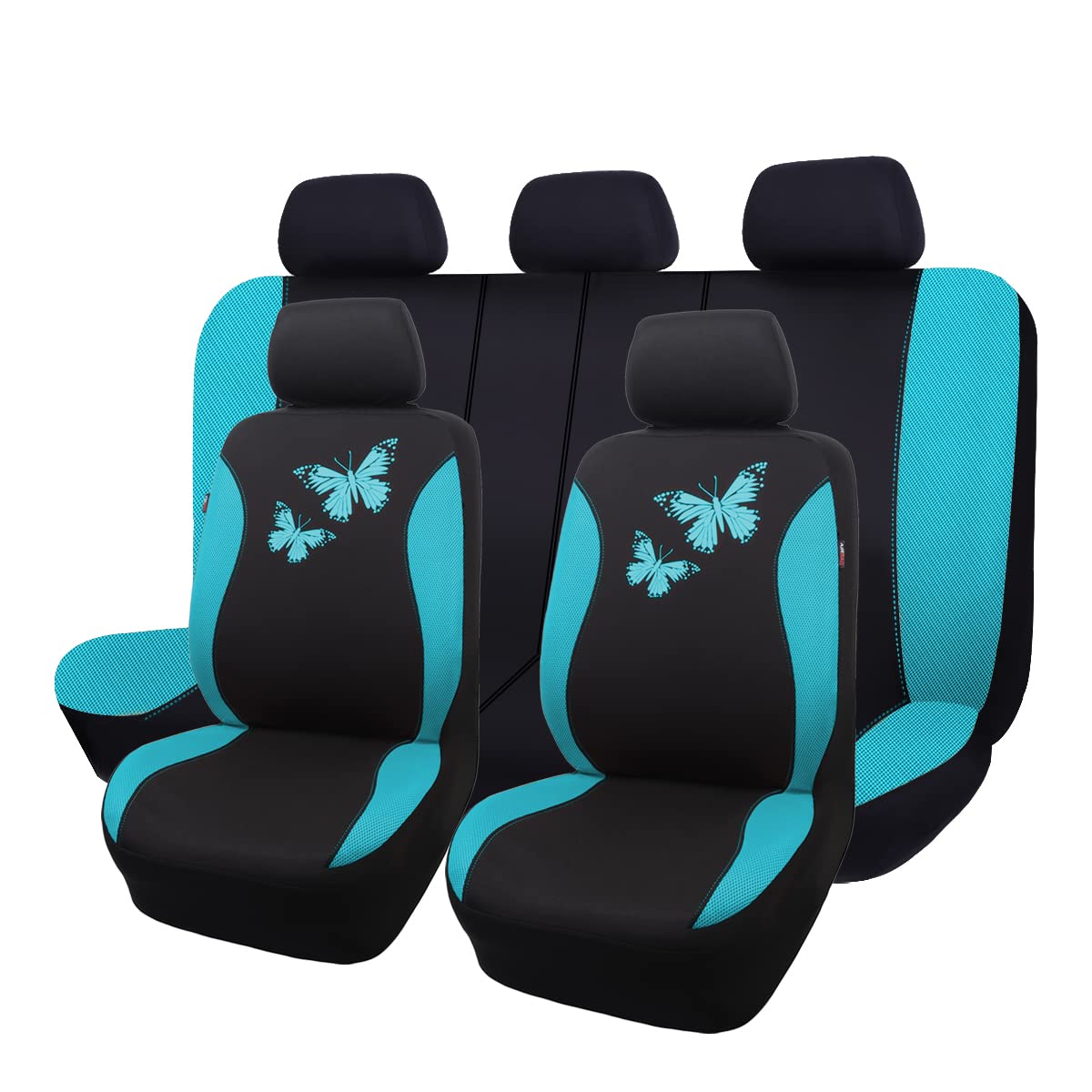 Flying Banner Butterfly Car Seat Covers Ful Set Fashion Universal Lady Woman Female Rear Bench Split Colorized (Full Set, Mint Blue)