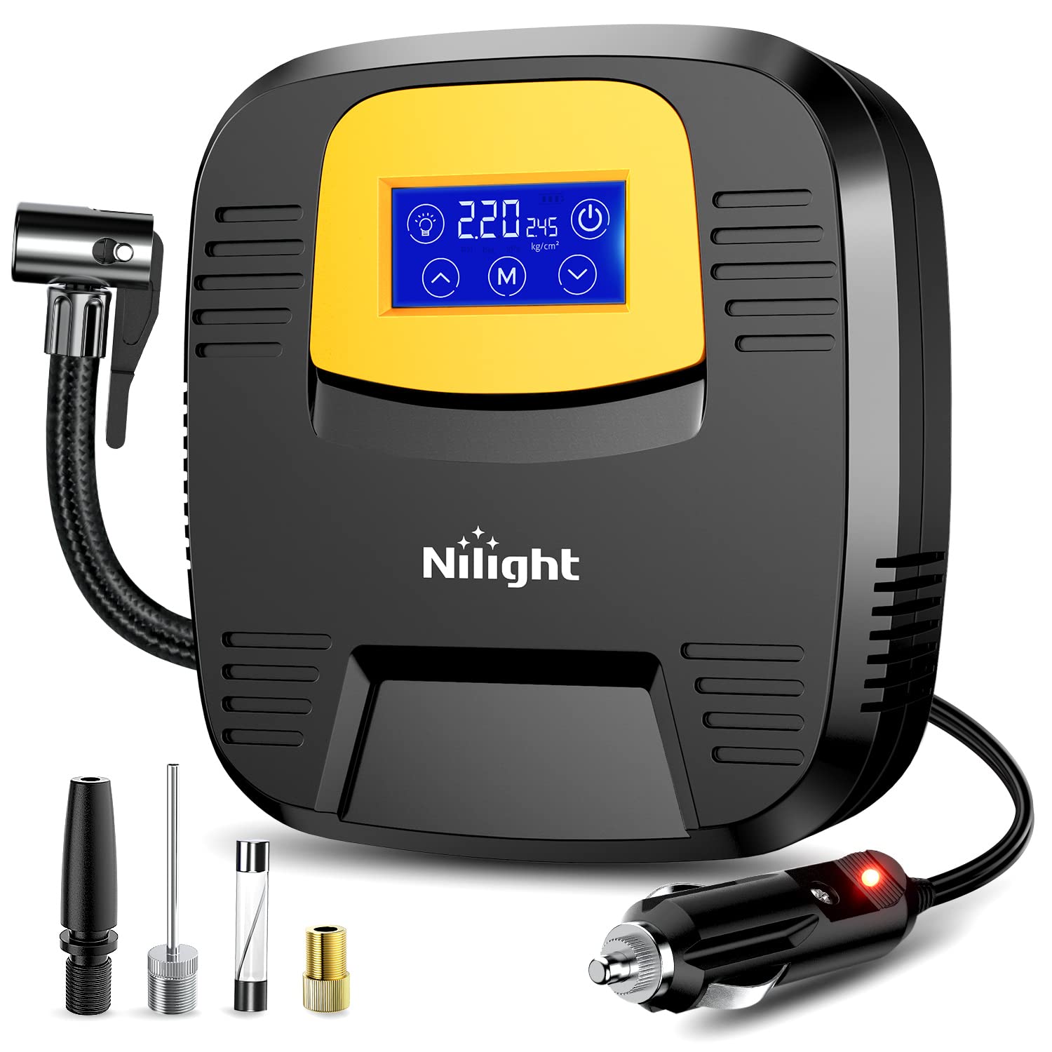 Nilight Tire Inflator Air Compressor Portable Pump For 12V Dc Car Tires With Digital Pressure Gauge 150Psi Auto Led Light Cars A