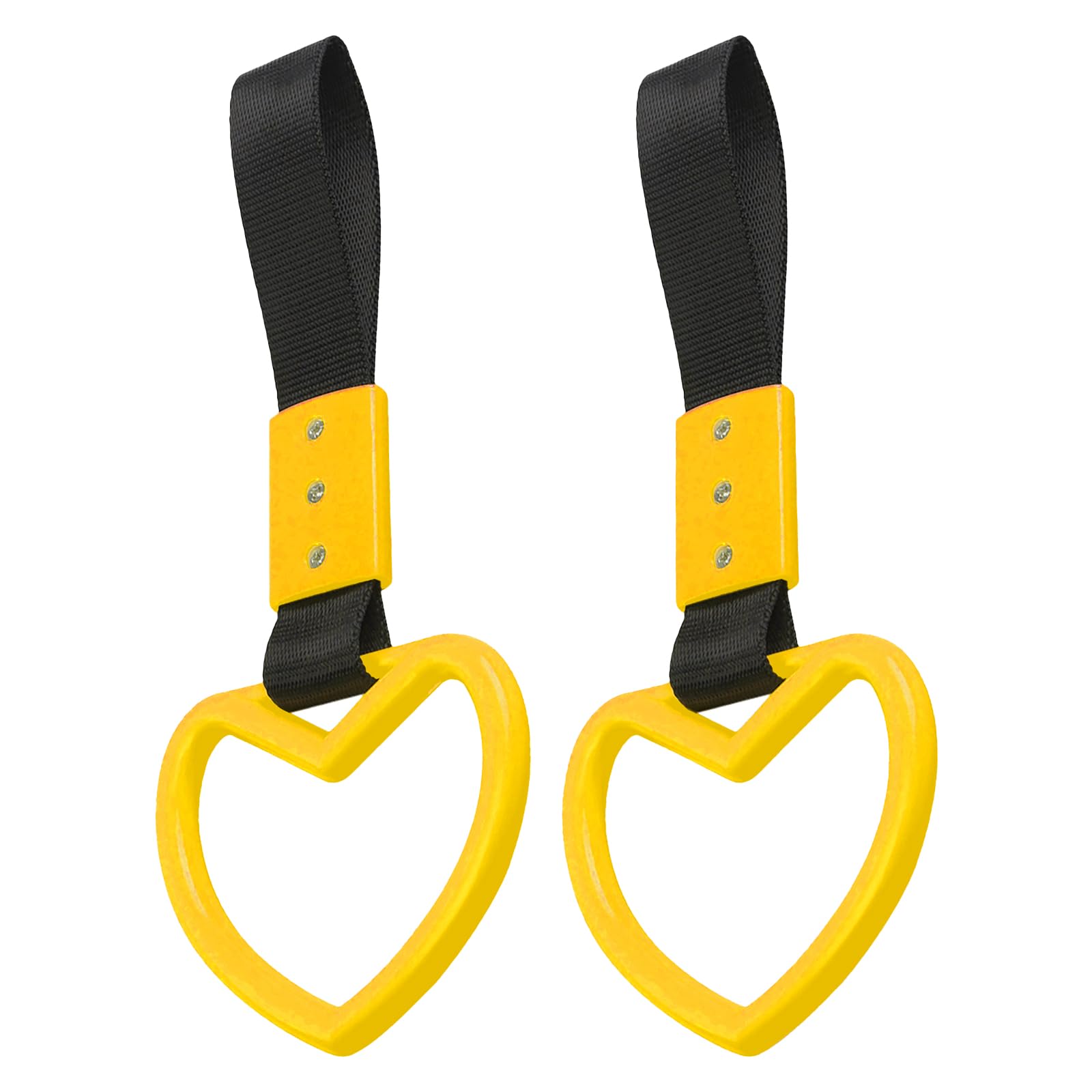 JRYEM 2PCS Heart Shaped Car Handle Straps, Rear Bumper Warning Keychain Ring for Car Exterior Accessories (Yellow)