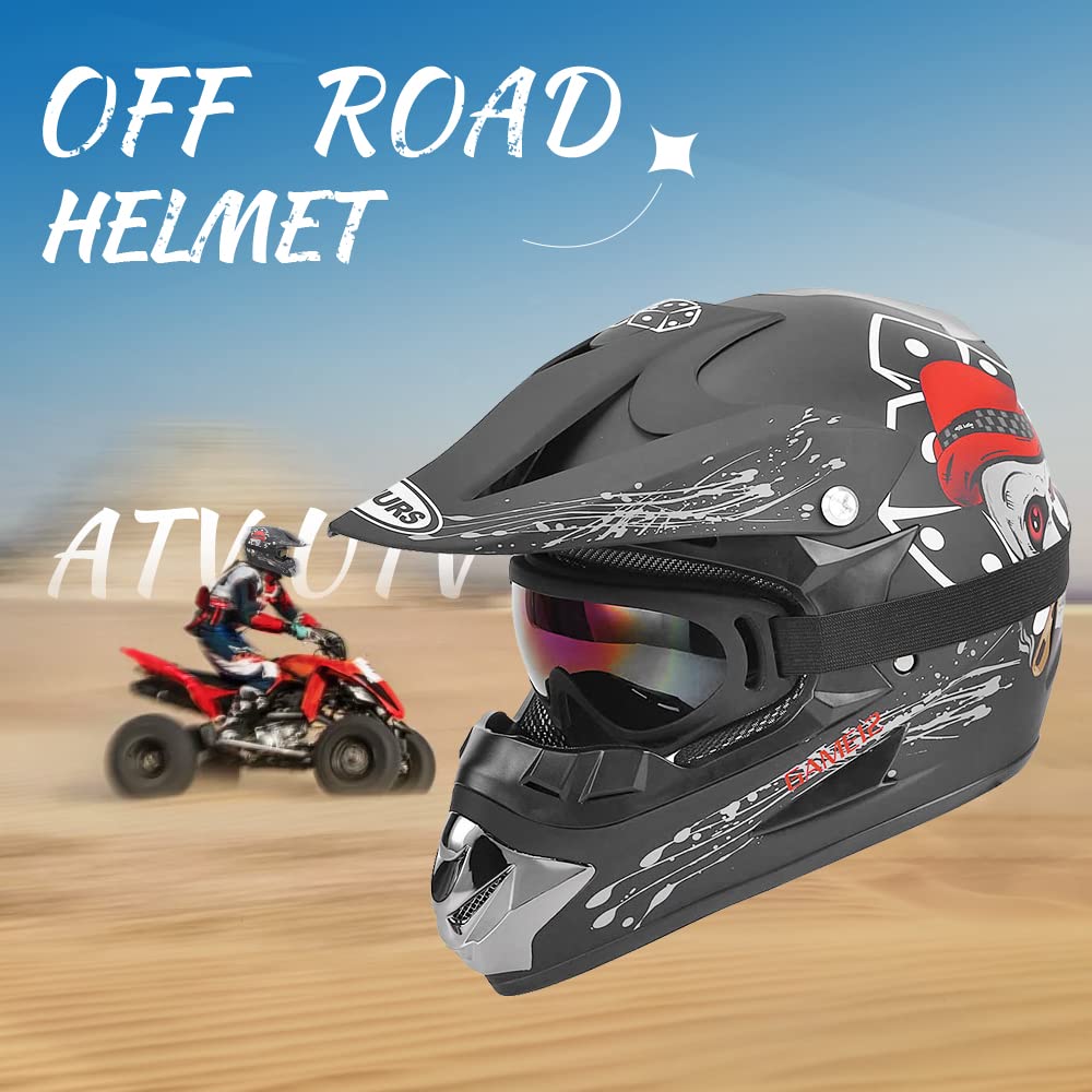 Oumurs Adult Dirt Bike Helmet With Goggles Gloves & Mask Adjustable Sun Visor Dot/Fmvss-218 Motorcycle Adult Atv Helmet Off-Road