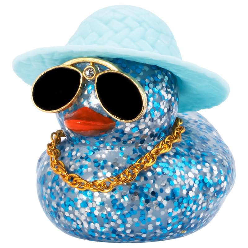 wonuu Car Dashboard Rubber Duck Ornament, Car Decoration Colour Ducks Accessories with Mini Hat Necklace and Sunglasses, G-Blue-