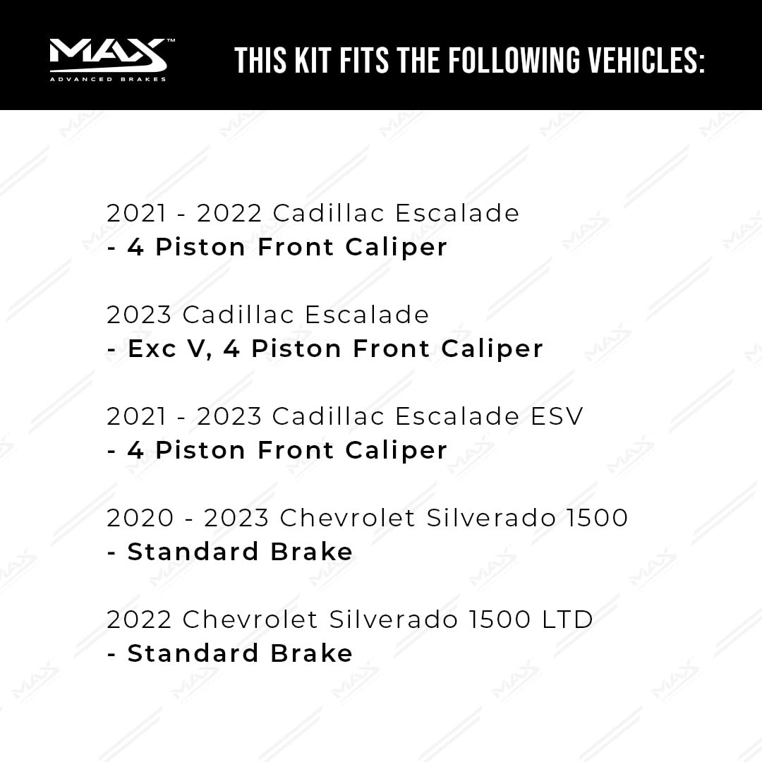 Max Advanced Brakes Front Brake Kit For Cadillac Escalade Chevy Silverado 1500 Suburban Tahoe Gmc Sierra 1500 Yukon Replacement Geomet Coated Oe Disc Brake Rotors And Ceramic Brake Pads
