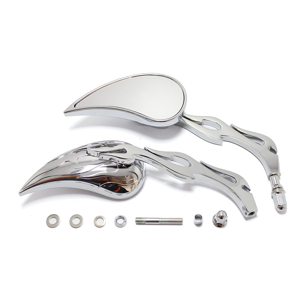 Chrome Custom Flame Tear Drop Motorcycle Mirrors for Harley Davidson Sportster Street Fatboy Softail-Pair