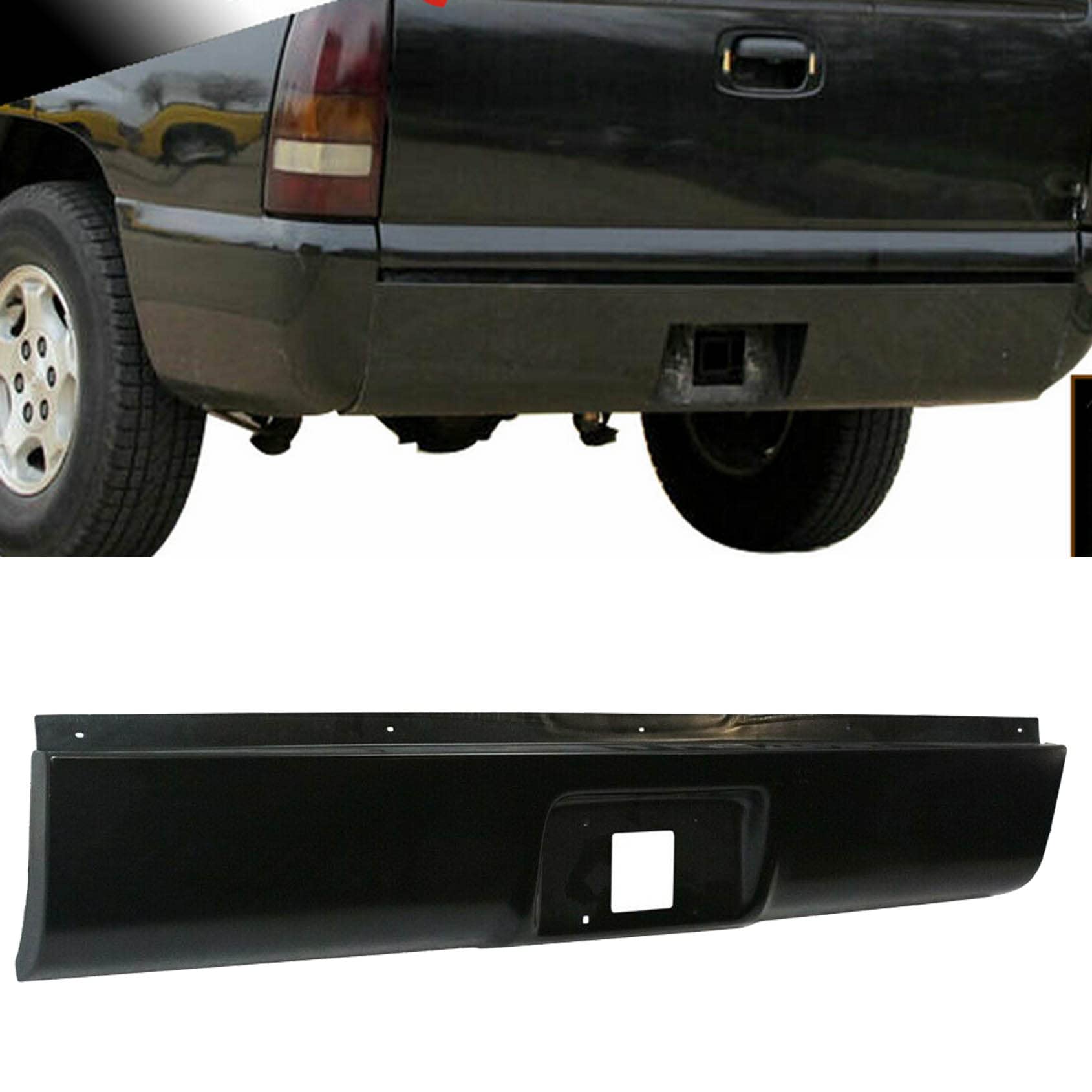 ANTUKO Rear Bumper Roll Pan Steel with License Plate Light for 1999-2007 Silverado/Sierra, Black, Alloy Steel