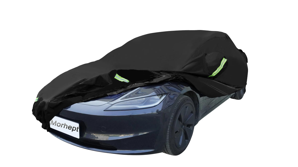 Morhept Car Cover For Tesla Model 3, Custom Fit Waterproof All Weather Full Exterior Cover Rain Snow Uv Protection With Door Zip