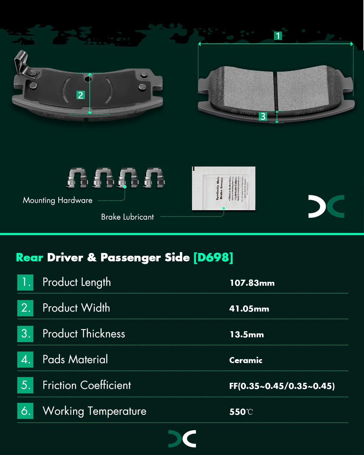 Scitoo D1159 D698 Front Rear Ceramic Brake Pads Sets Fit For Buick Allure 2008-2009,For Buick Lacrosse 2008-2009,For Chevrolet I
