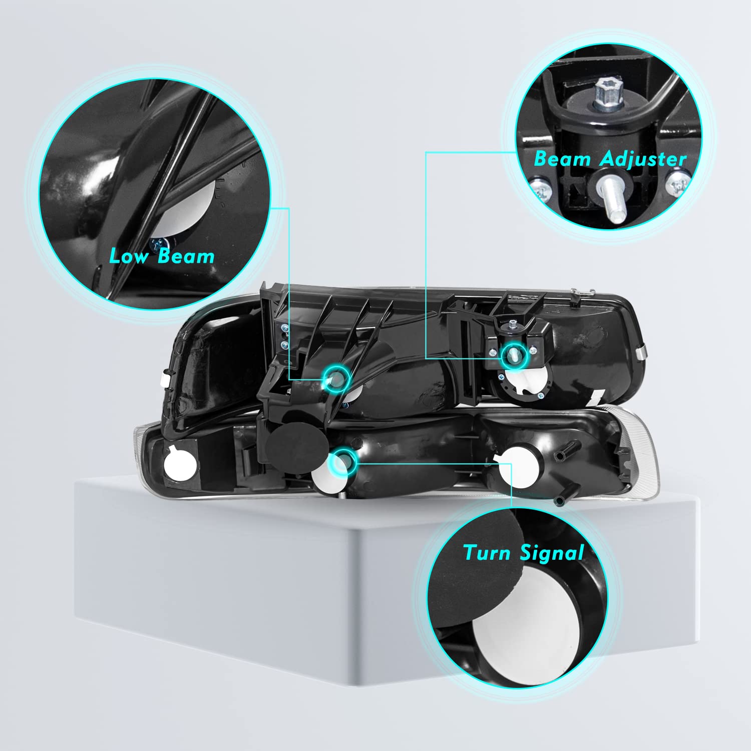 Tusdar 4Pcs Fit For 99-07 Gmc Sierra 1500 Headlight Assembly 99-04 Sierra 2500, 01-07 Sierra 1500Hd 2500Hd 3500Hd, 99-06 Yukon, 00-06 Yukon Xl 1500 2500,Not Fit Denali Model