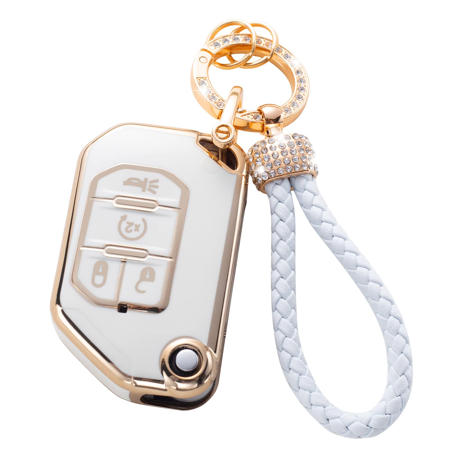 Gematay For Jeep Key Fob Cover With Keychain Lanyard, Key Fob Protector Shell Compatible With Jeep Gladiator Jt Wrangler