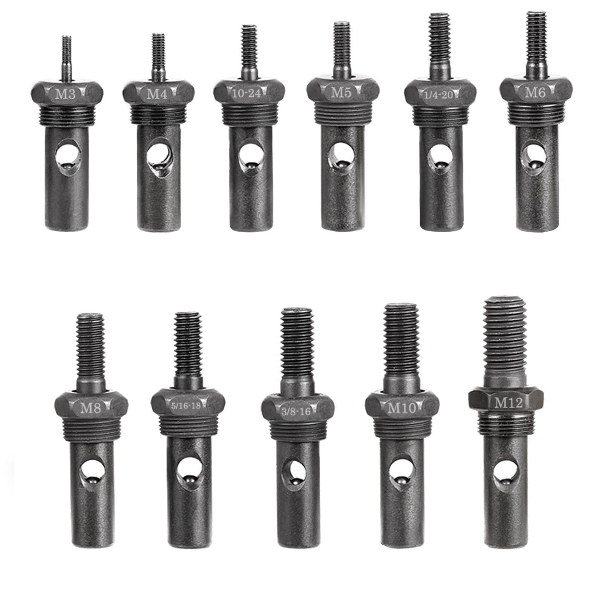 Wetols 11Pcs Rivet Nut Tool Replacement Mandrels Of We882/We889, Rivet Nut Tool Accessories Set M3 M4 M5 M6 M8 M10 M12, 10-24, 1/4-20, 5/16-18, 3/8-16 Rivet Nut Tool Spare Parts