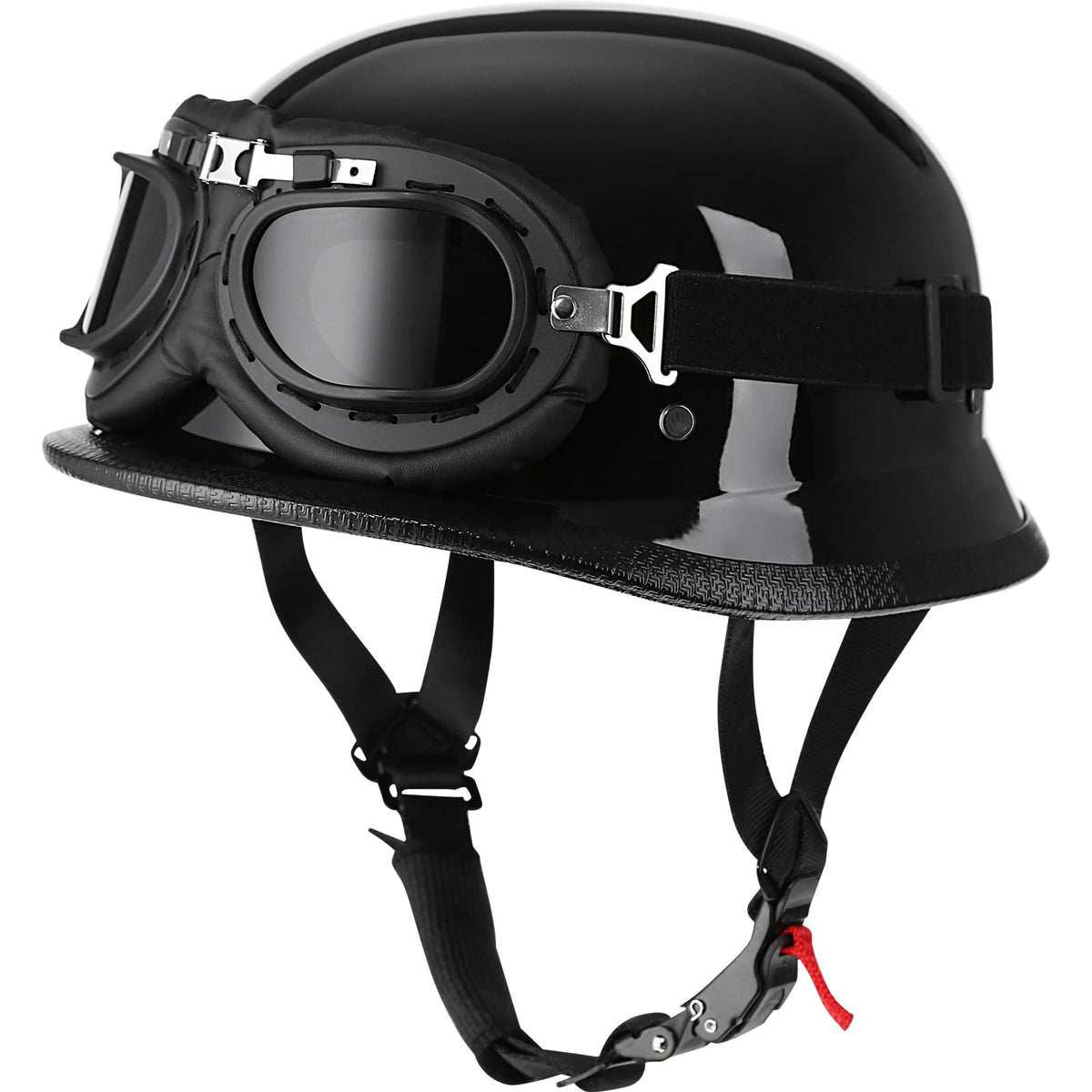 Yesmotor Helmet Half Shell German Motorcycle Helmet With Cycling Glasses - Dot Approved (X-Large, Light Black & Black)