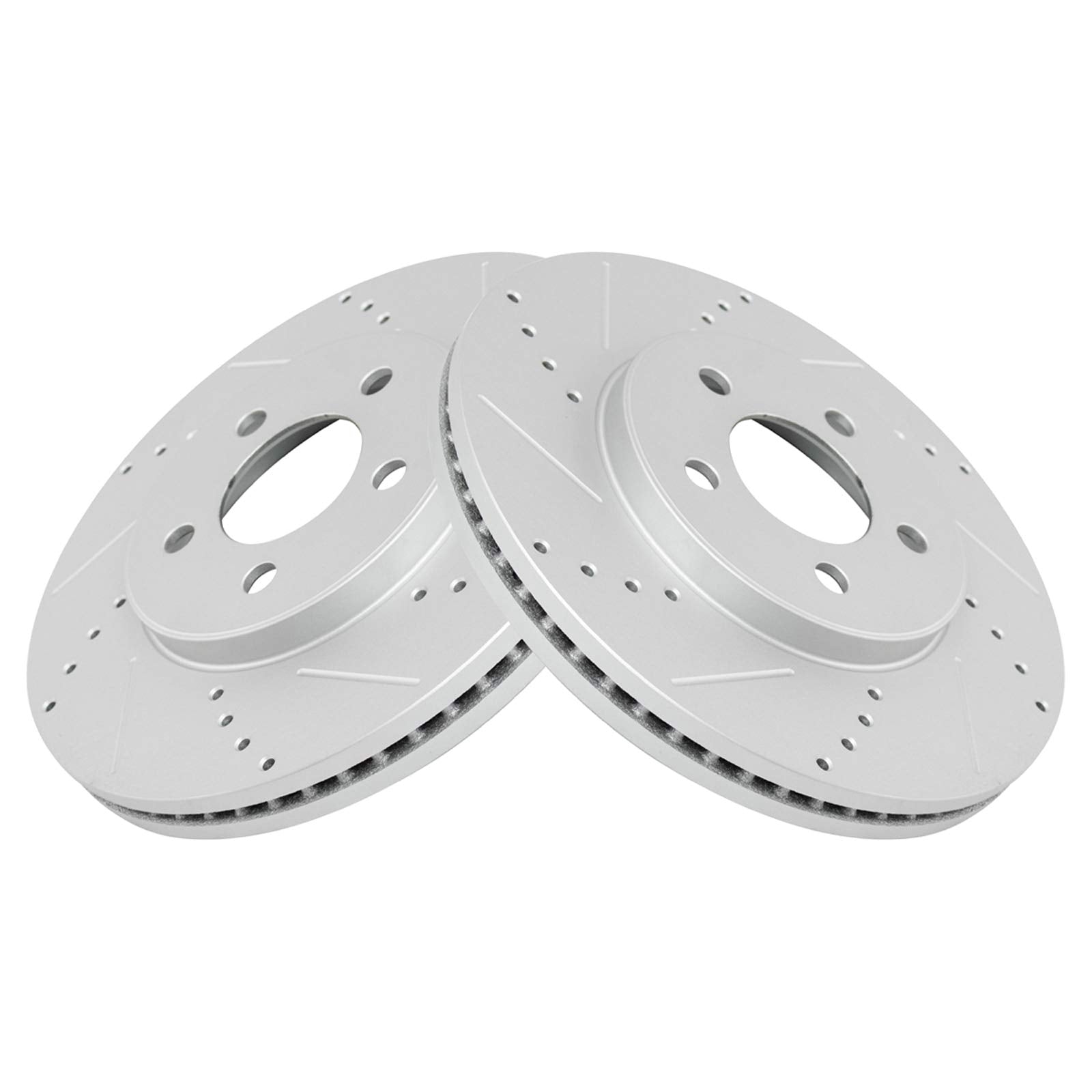 Trq Front Performance Brake Rotors Set Premium G-Coated Cross Drilled & Slotted Compatible With 2003-2011 Ford Crown Victoria Li