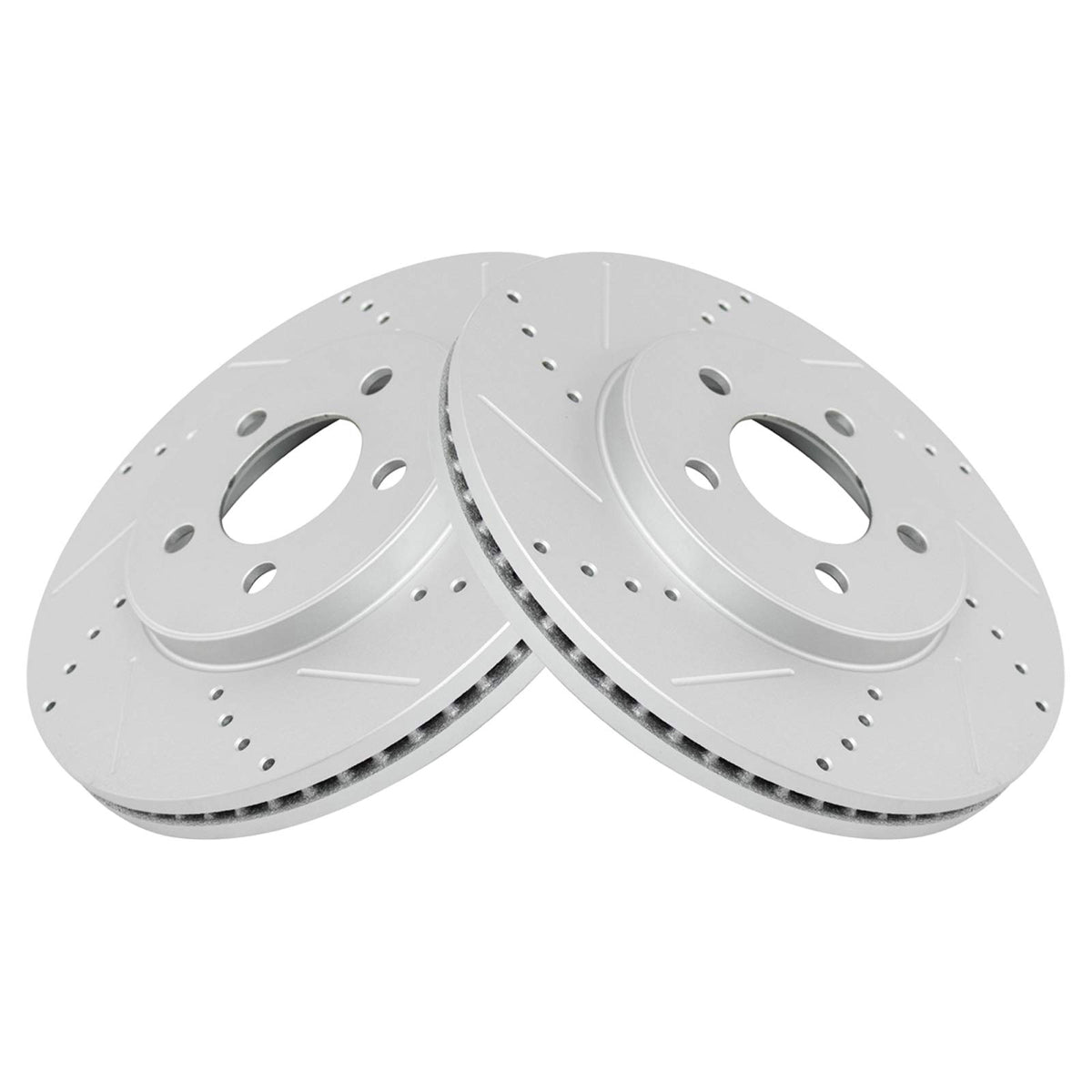 Trq Front Performance Brake Rotors Set Premium G-Coated Cross Drilled & Slotted Compatible With 2003-2011 Ford Crown Victoria Li