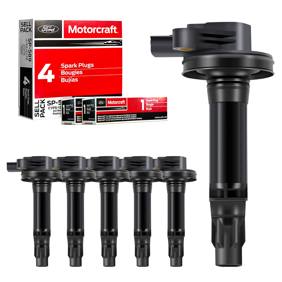 MAS 6Pcs Ignition Coil Pack & 6Pcs Motorcraft Platinum Spark Plug SP520 Compatible with Ford Flex Fusion Lincoln MKS MKZ 3.7 3.5