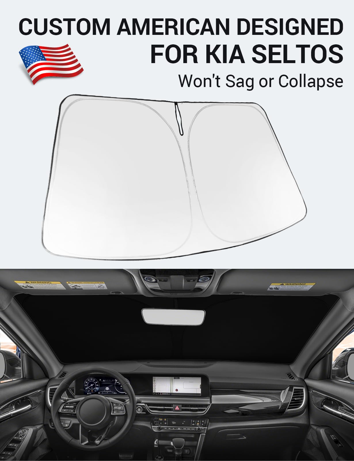 Proadsy 2025 Upgrade Windshield Sun Shade Custom Fit Kia Seltos 2021-2025 Foldable Front Sunshade Protector Sun Visor Blocks Uv
