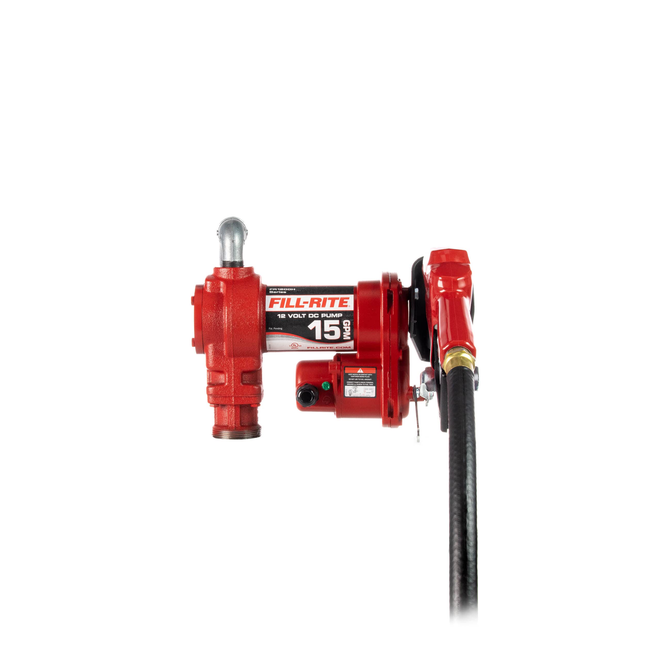 Fill-Rite FR1210HA 12V 15 GPM Fuel Transfer Pump with Discharge Hose & Automatic Nozzle, Red | Gasoline, Diesel, Kerosene, Ethan