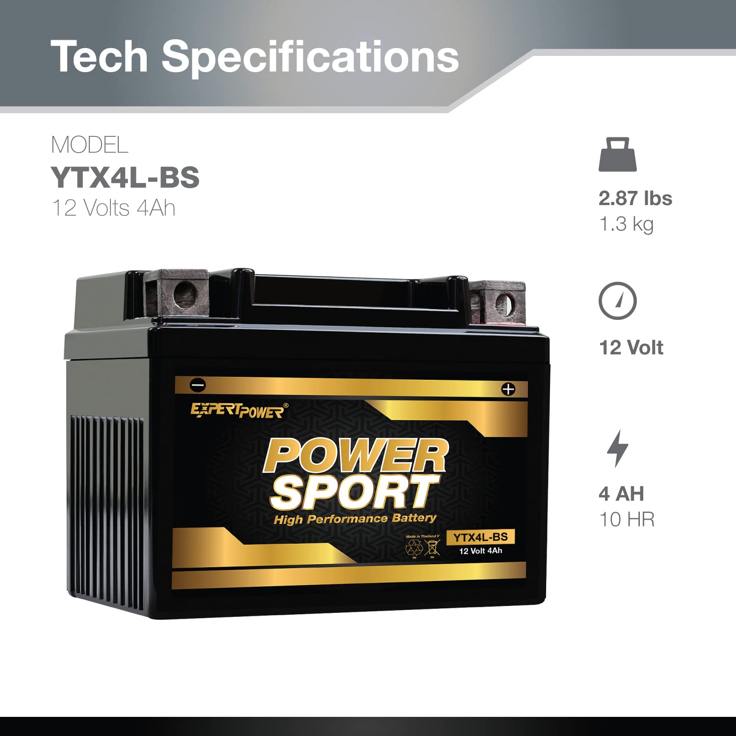 ExpertPower YTX4L-BS Power Sport SLA Battery