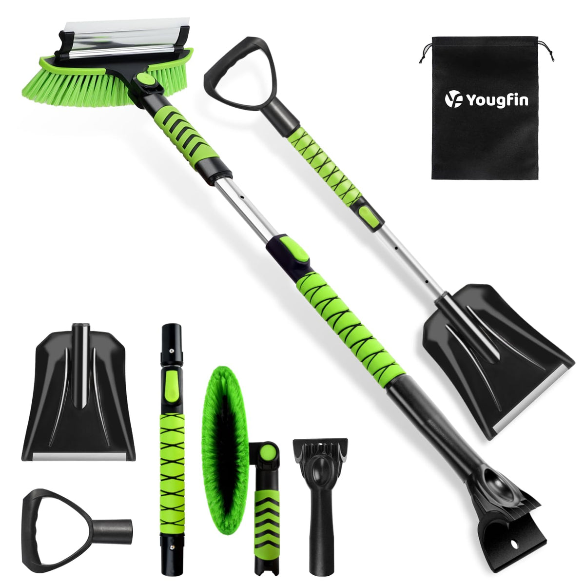 Yougfin 4 In 1 Ice Scraper & Snow Brush & Snow Shovel For Home Car, 43'' Extendable Window Ice Removal With Squeegee For Windshi