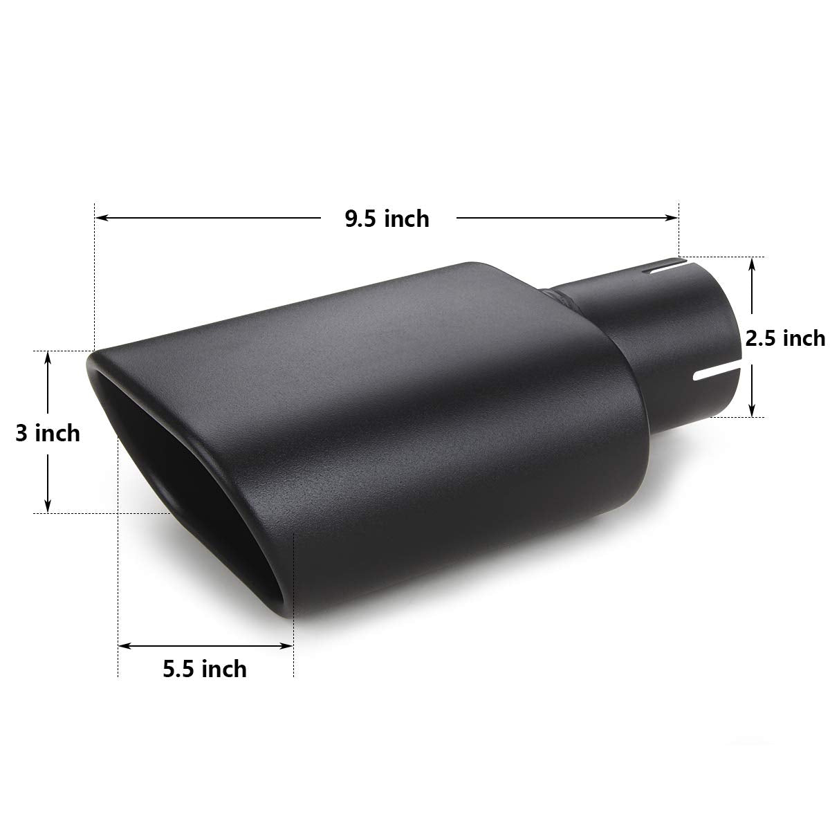 Square Exhaust Tip 2.5' Inlet, A-Karck Black Coating Rectangle Exhaust Tailpipe Tip 3' X 5.5' Outlet 9.5' Long, Clamp On Design