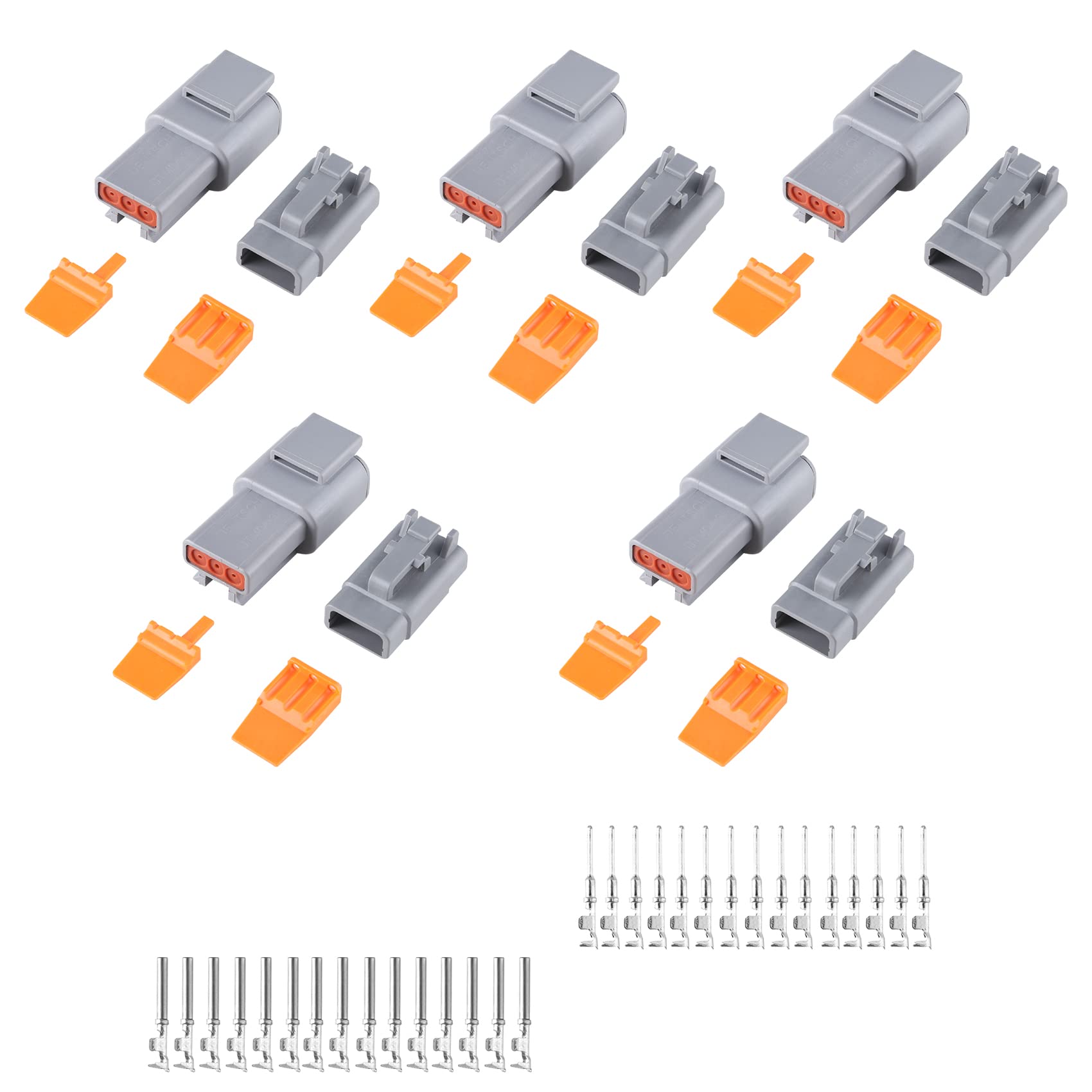 Muyi Dtm Connector Kit, 5 Sets 3 Pin Ip67 Waterproof Connector Dtm04-3P/Dtm06-3S For 22-15 Awg Wire Harness With Size 20 Contact