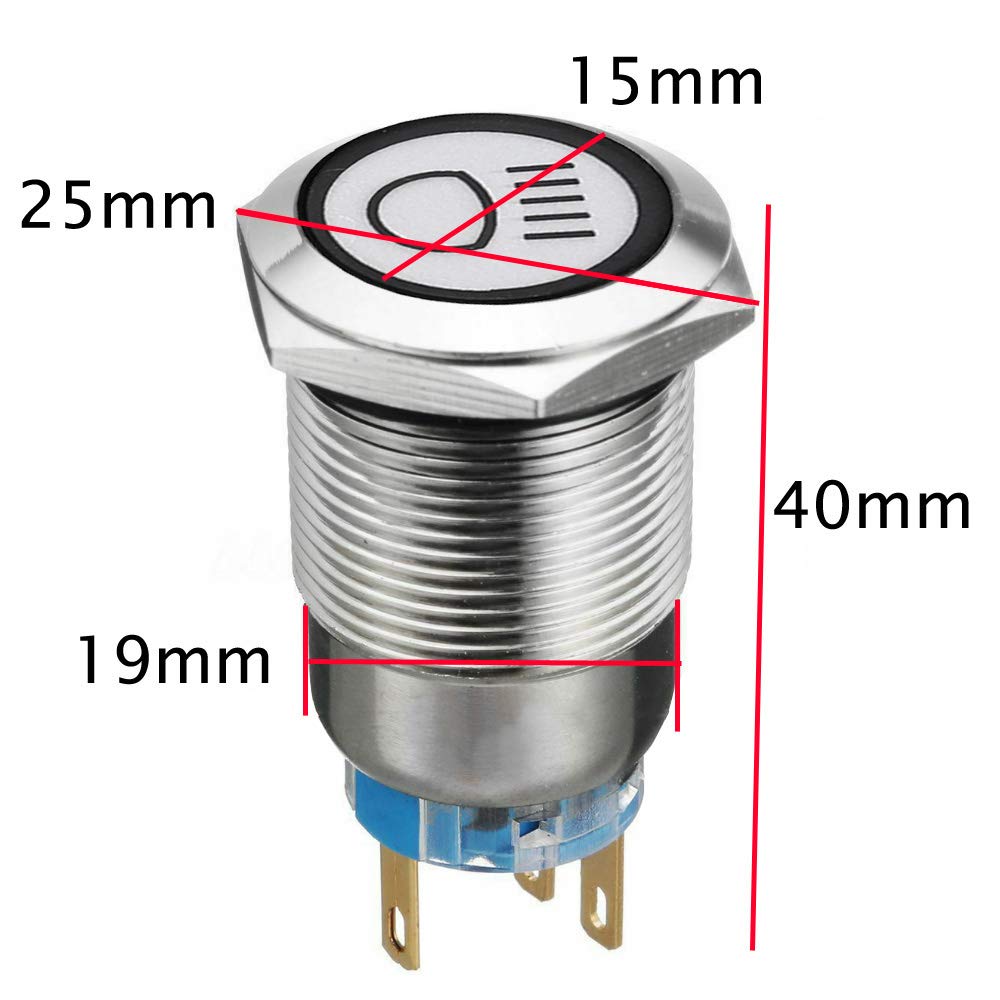 Esupport 12V Car Vehicle Blue Led Light Main Beam Push Button Metal Toggle Switch Socket Plug 19Mm