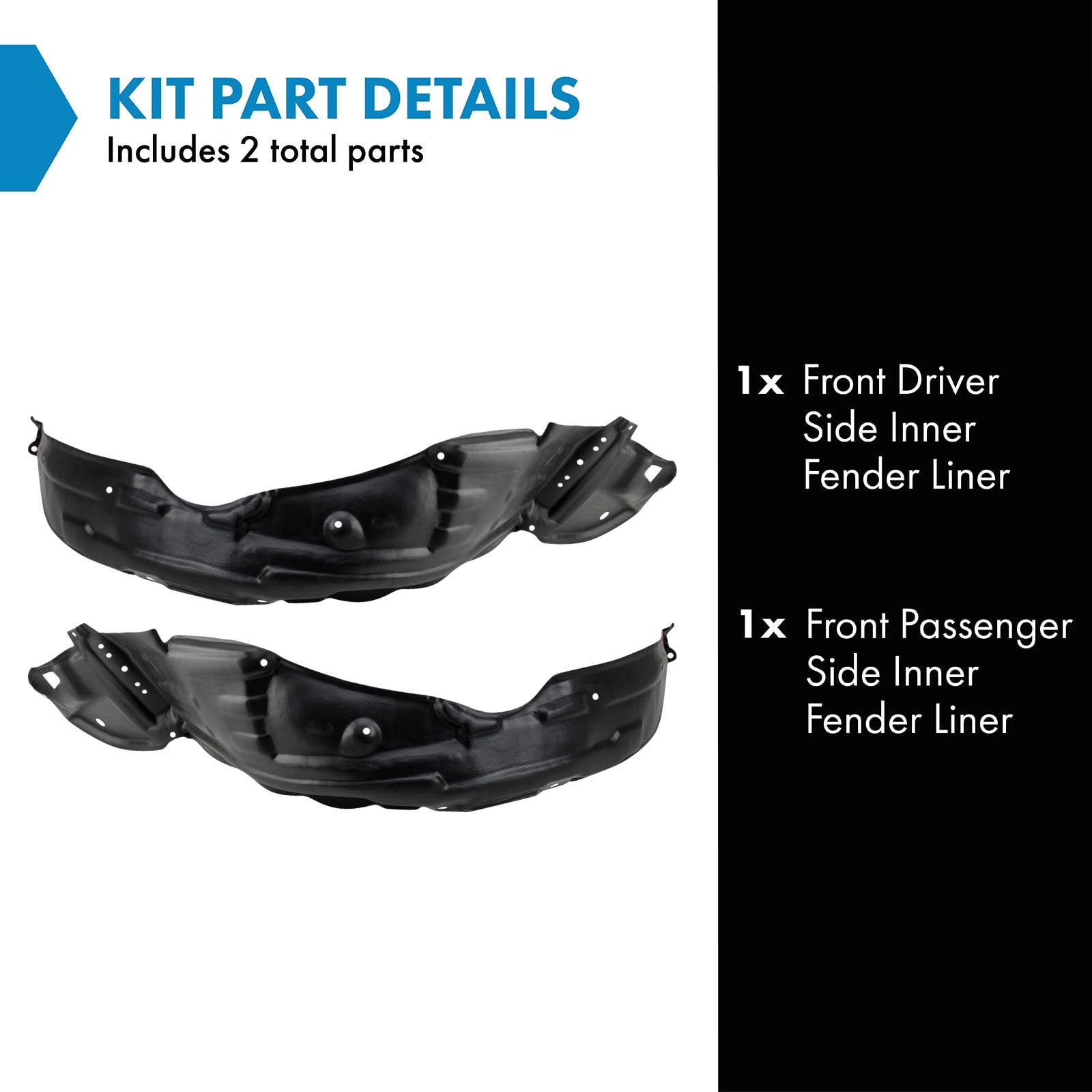 Trq Front Inner Fender Liner Set Compatible With 2003-2008 Toyota Matrix To1248123 To1249123