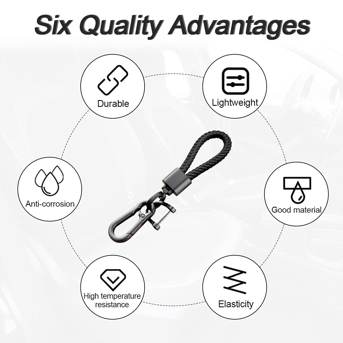 Car Key Acorn Weave Paracode Key Chain Ring, Thick Leather Braid Rope Car Keychain Ring For Men And Women, Suit For All Cars (Black)