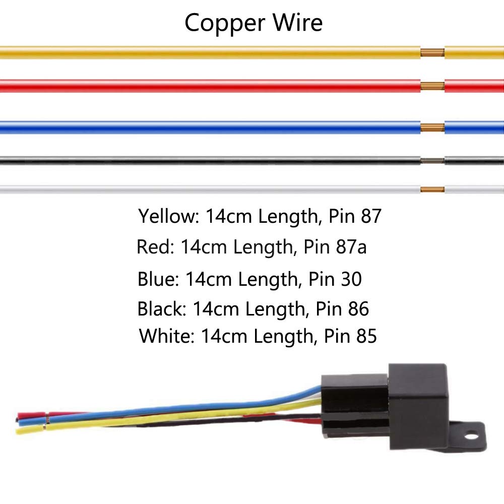 Esupport Car Relay 12V 40A Spdt 5Pin Switch Socket Plug Wire Harness Automotive Pack Of 5