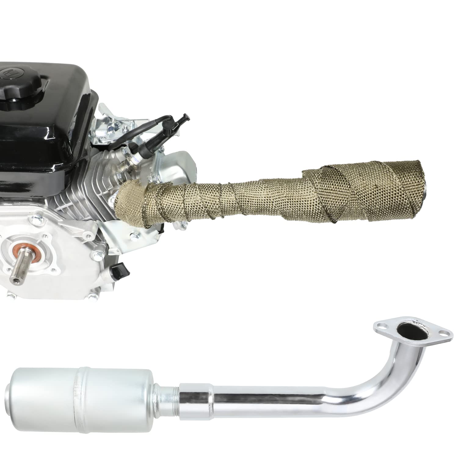 YOXUFA 420cc Exhaust Pipe Header Muffler with Heat Shield Tape for Predator 301cc 8hp GX240 270 390 Mini Bike Go Kart Golf Cart