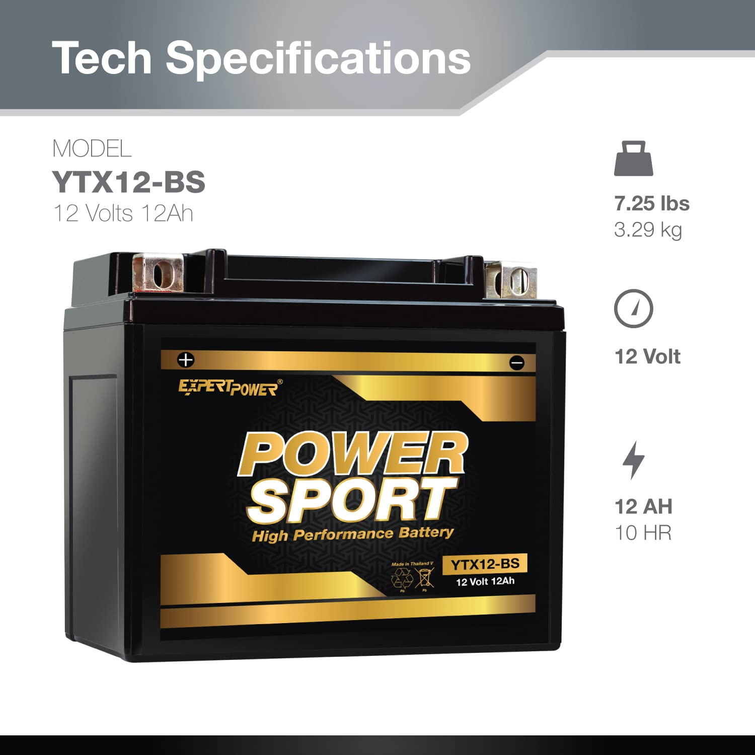 Ytx12-Bs Replacment Battery Maintenance Free Battery Powersport Motorcycle Atv Scooter Snowmobile Replace 2003 Honda Trx250 Recon, Es 250 Cc Factory Activated Expertpower®