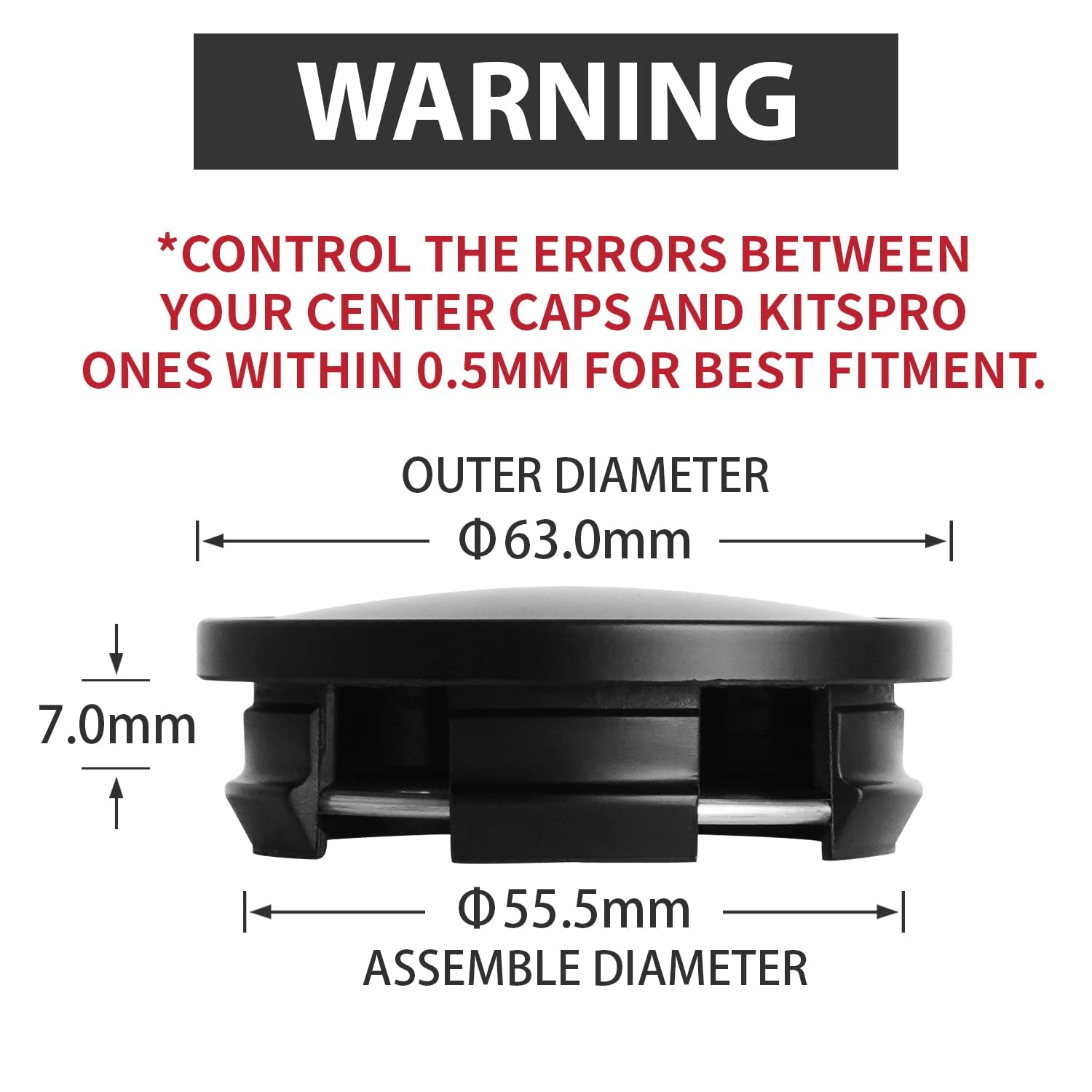Kitspro 2.5Inch 63Mm Wheel Center Caps For Dodge Ram 1500 Rim Hub Caps 6Kf18Trmaa , Pack Of 4 (Matte Black, Outer 63Mm , Inner 56Mm)