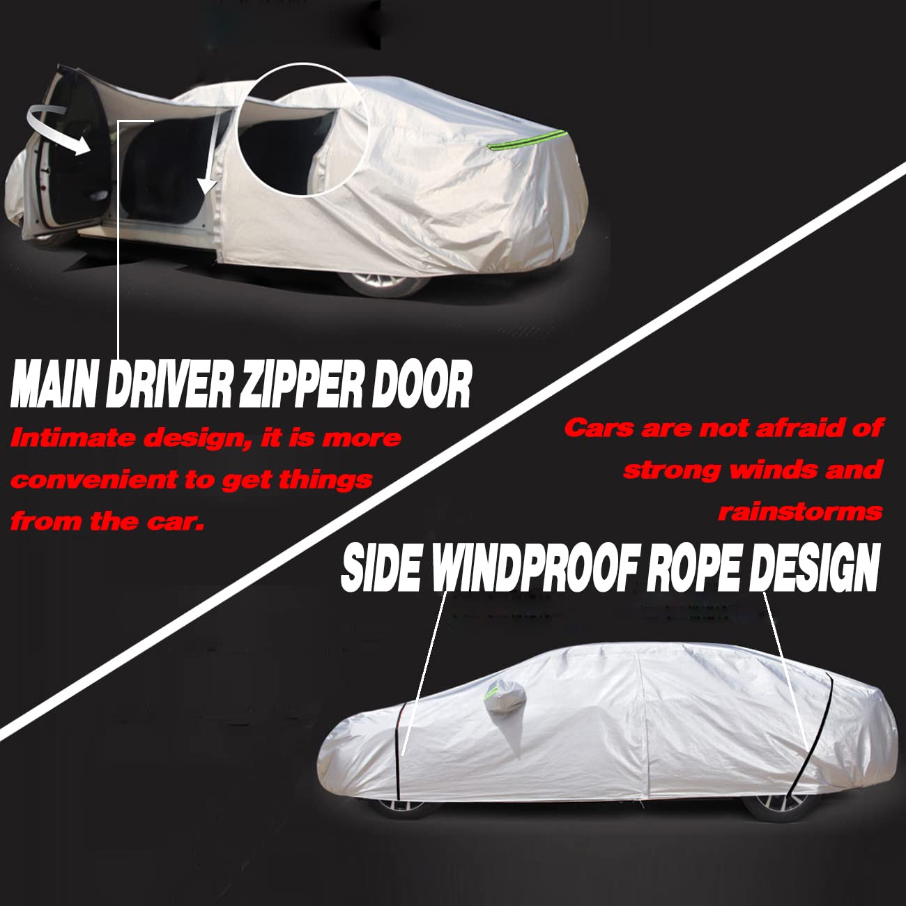 Tucarest 6-Layers Premium Full Car Cover Hard Shell Zipper Design Waterproof All Weather Weatherproof Uv Sun Protection Snow Dus